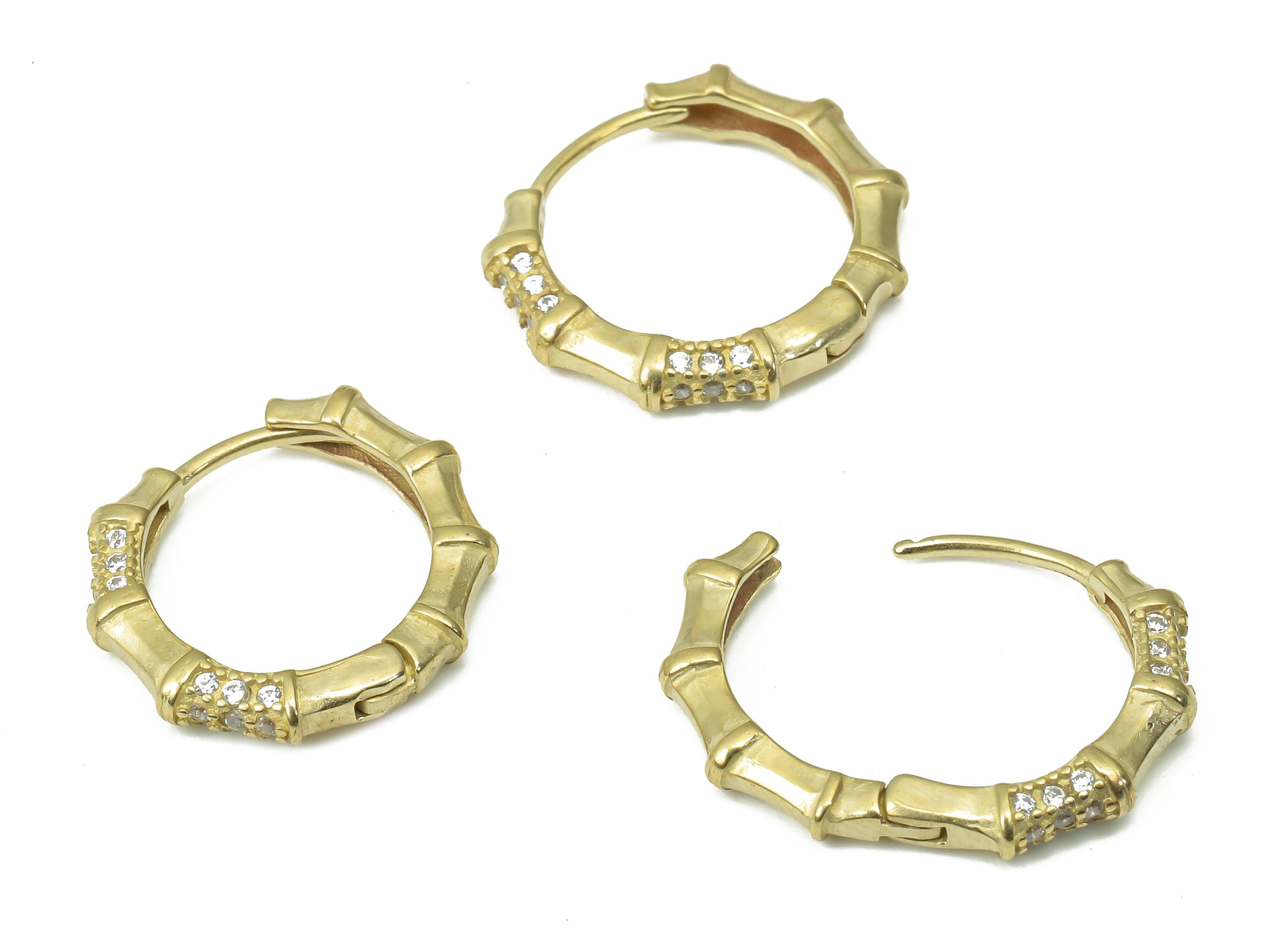 Brass Round Hoop Earring - Dainty Bamboo Huggies with Open Ring - Zircon Small Hoop Earrings - Jewelry Making - 16.93x14.52x2.14mm - PP7365 - DOMEDBAZAAR