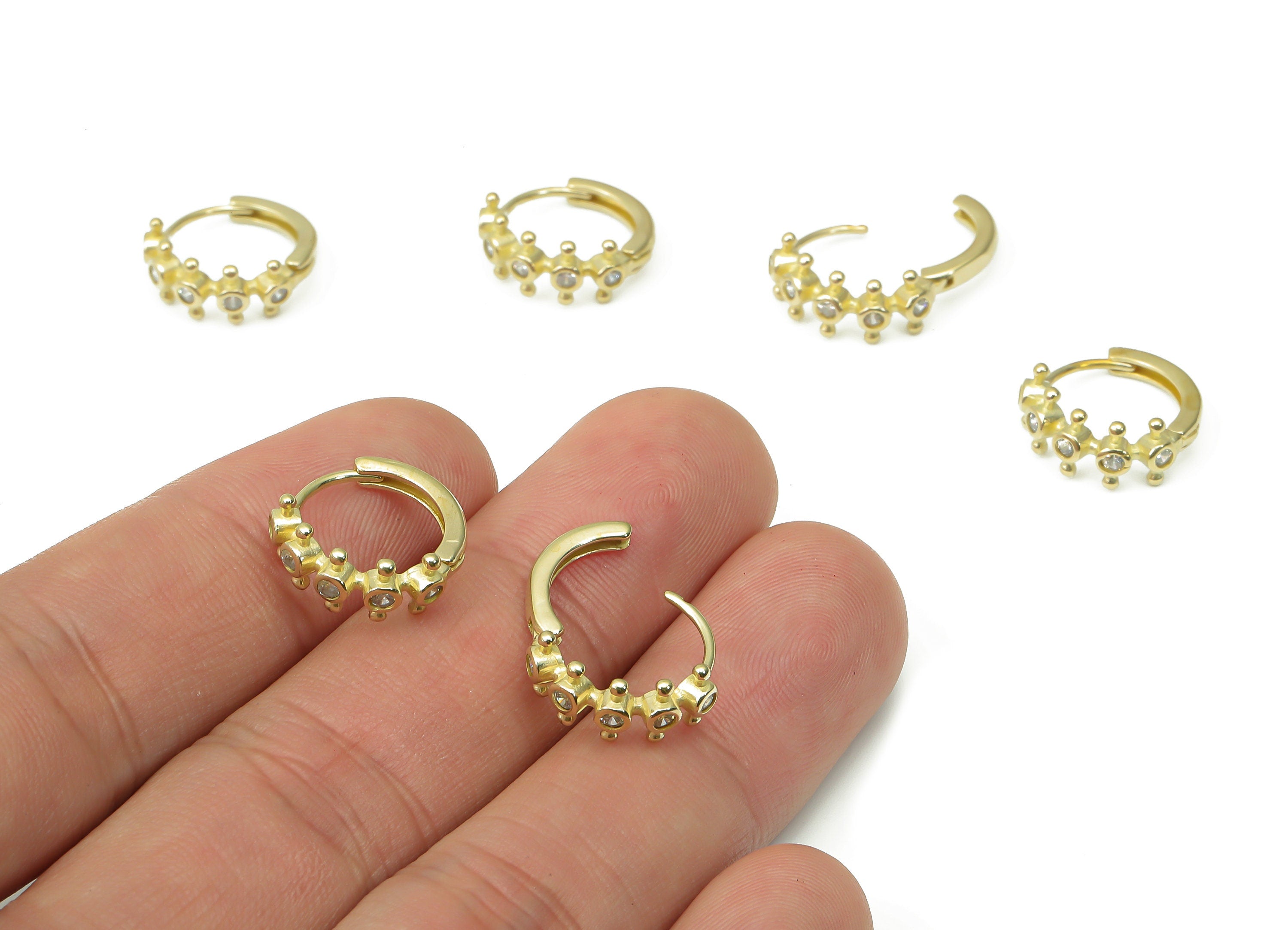 Brass Round Hoop Earring - Dainty Beads Huggies with Open Ring - Zircon Small Hoop Earrings - Jewelry Making - 15.38x15.38x2.22mm - PP7369 - DOMEDBAZAAR