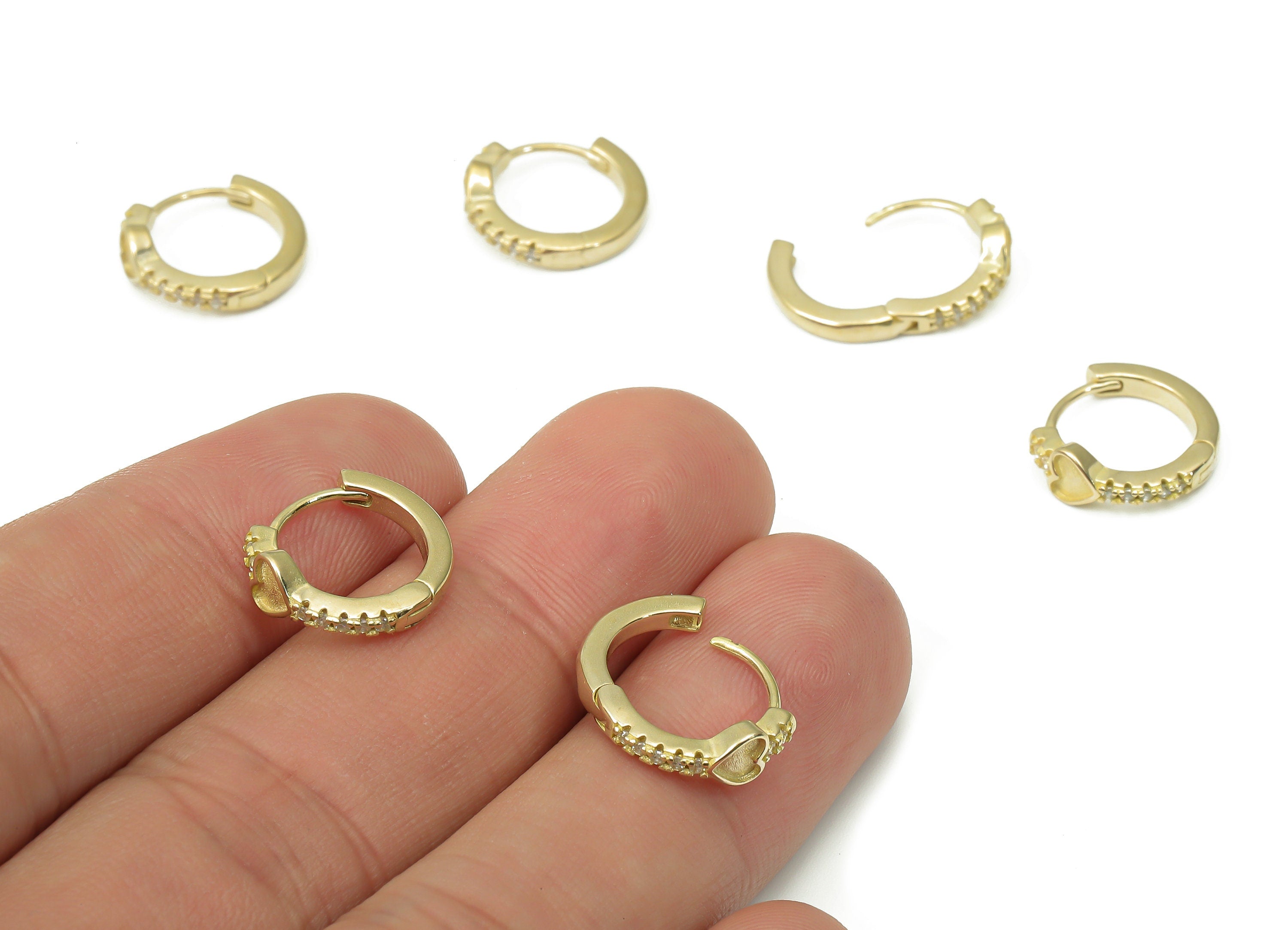 Brass Round Hoop Earring - Dainty Heart Huggies with Open Ring - Zircon Small Hoop Earrings - Jewelry Making - 13.79x12.4x1.8mm - PP7370 - DOMEDBAZAAR