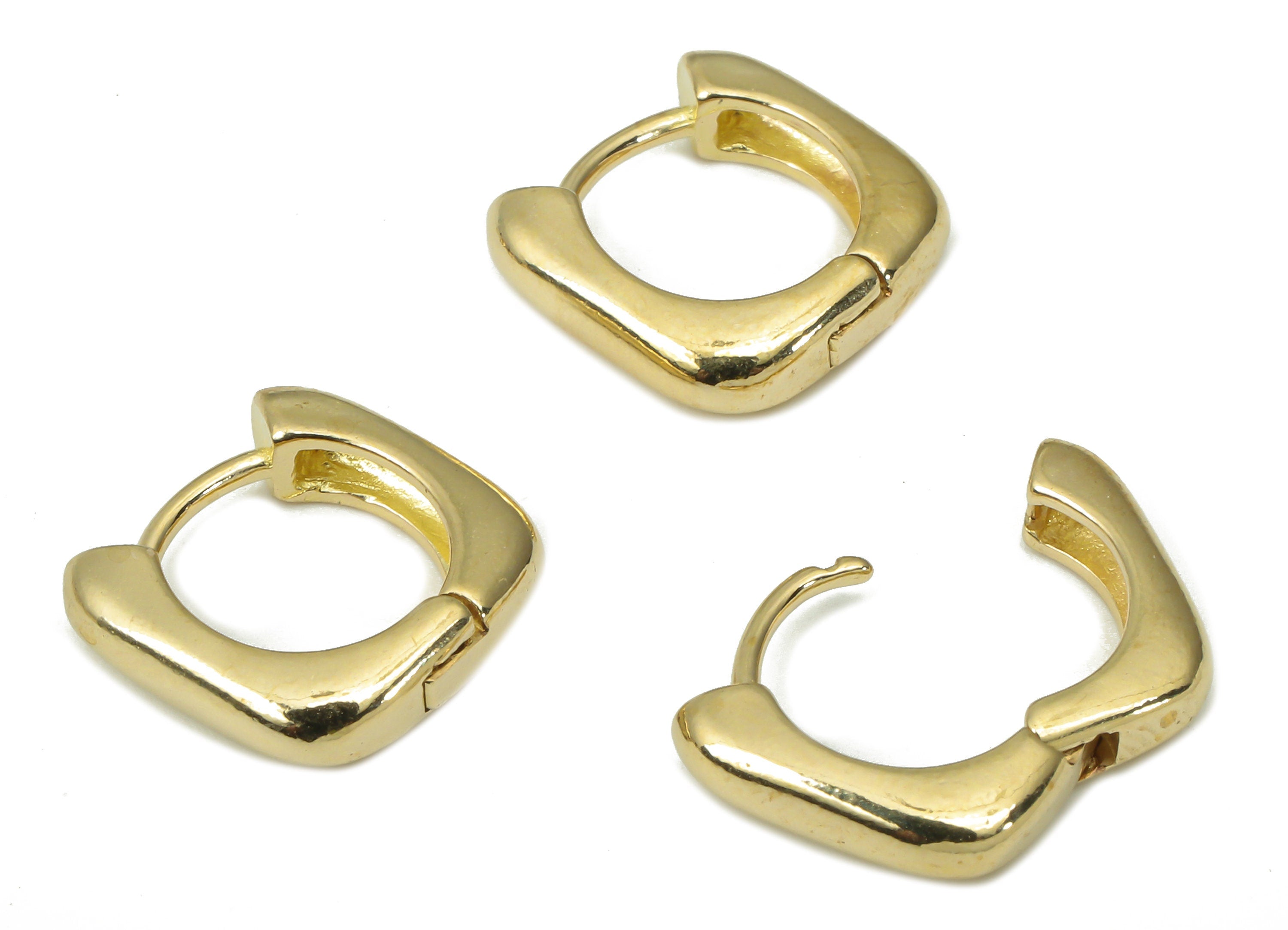 Brass Round Hoop Huggie - Brass Square Hoop Earrings – Chunky Wide Shiny Circle Hoop Earrings – Jewelry Supplies - 11.38x11.72x2.97mm-PP7379 - DOMEDBAZAAR