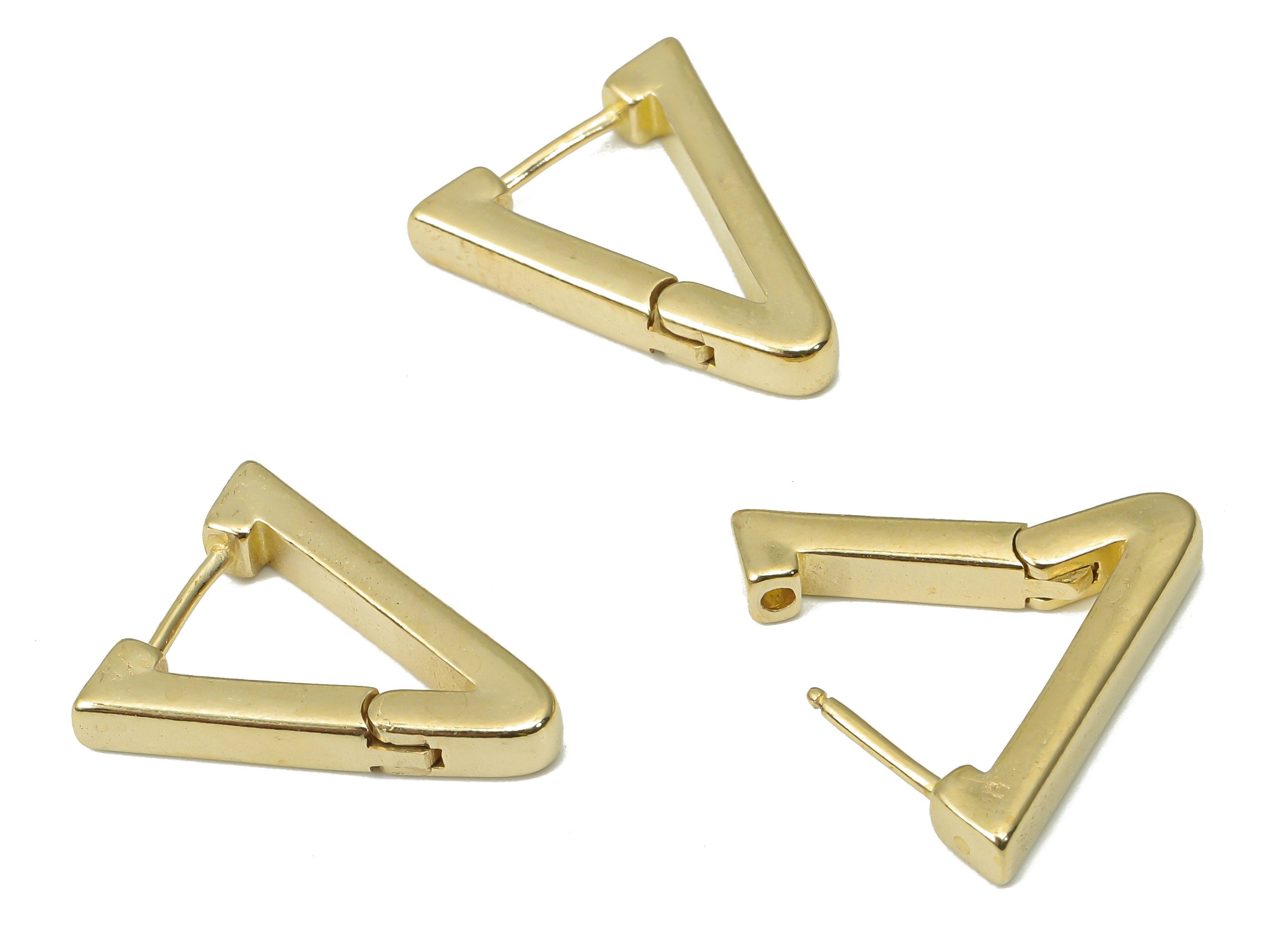 Brass Triangle Huggies Hoop Earrings - Raw Brass Stud Earring – Geometric Earrings – Earring Jewelry Supplies - 17.56x14.4x3.06mm - PP7389 - DOMEDBAZAAR
