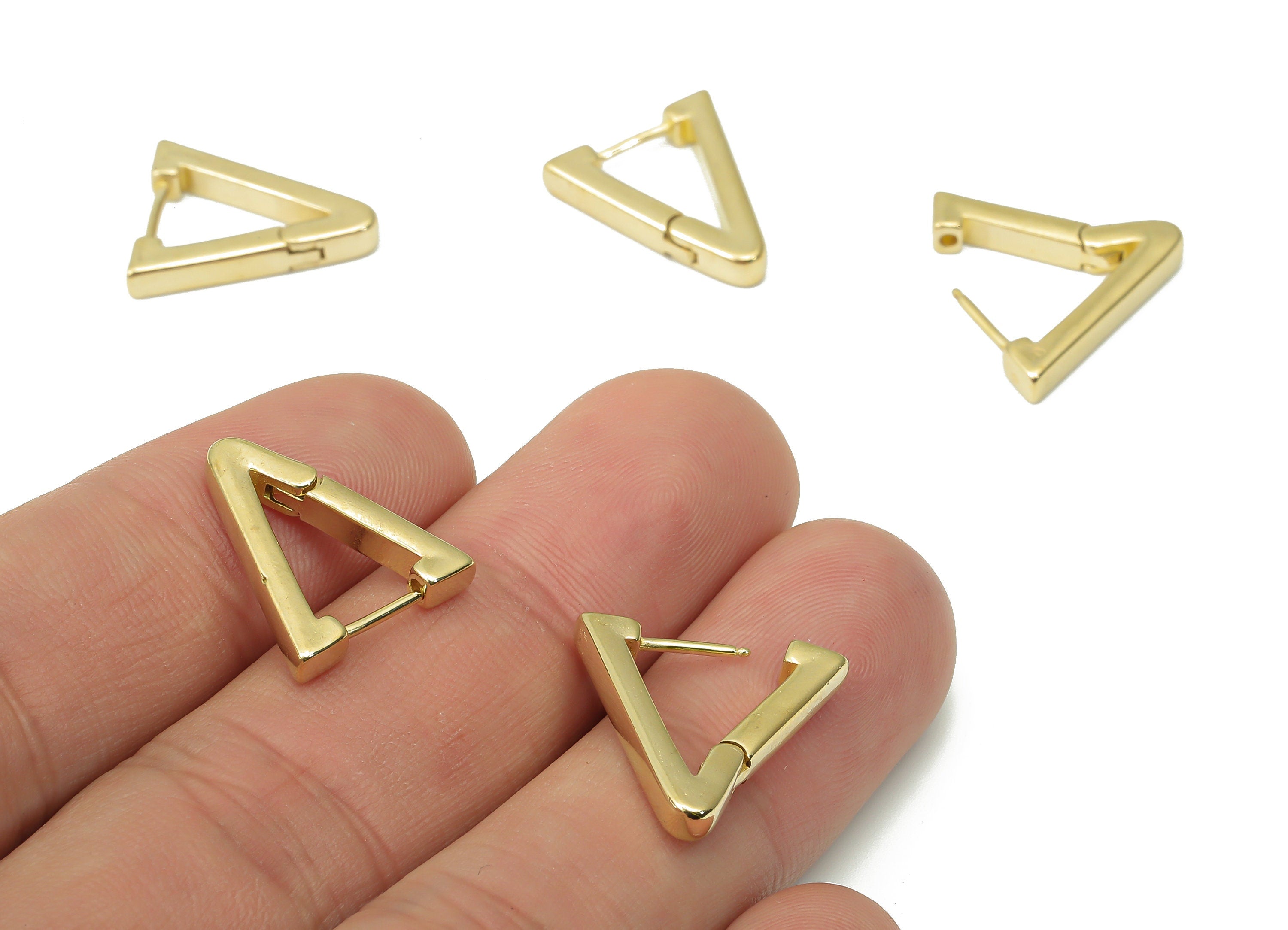 Brass Triangle Huggies Hoop Earrings - Raw Brass Stud Earring – Geometric Earrings – Earring Jewelry Supplies - 17.56x14.4x3.06mm - PP7389 - DOMEDBAZAAR