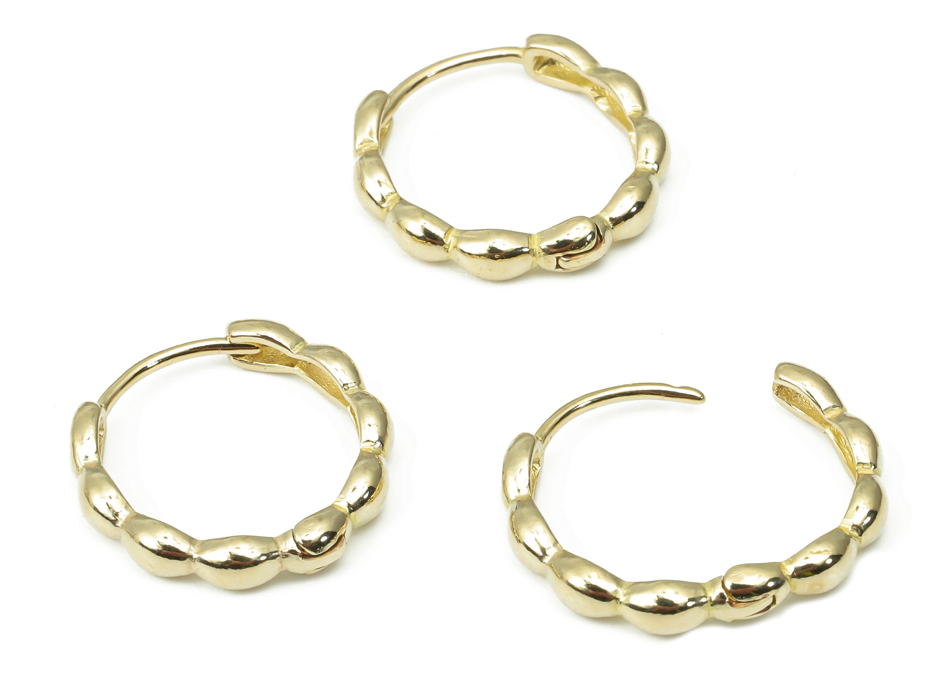 Brass Round Hoop Huggies - Brass Beaded Hoop Earrings – Chunky Wide Shiny Round Hoop Earrings – Jewelry Supplies - 15.94x15.3x2.7mm - PP7373 - DOMEDBAZAAR