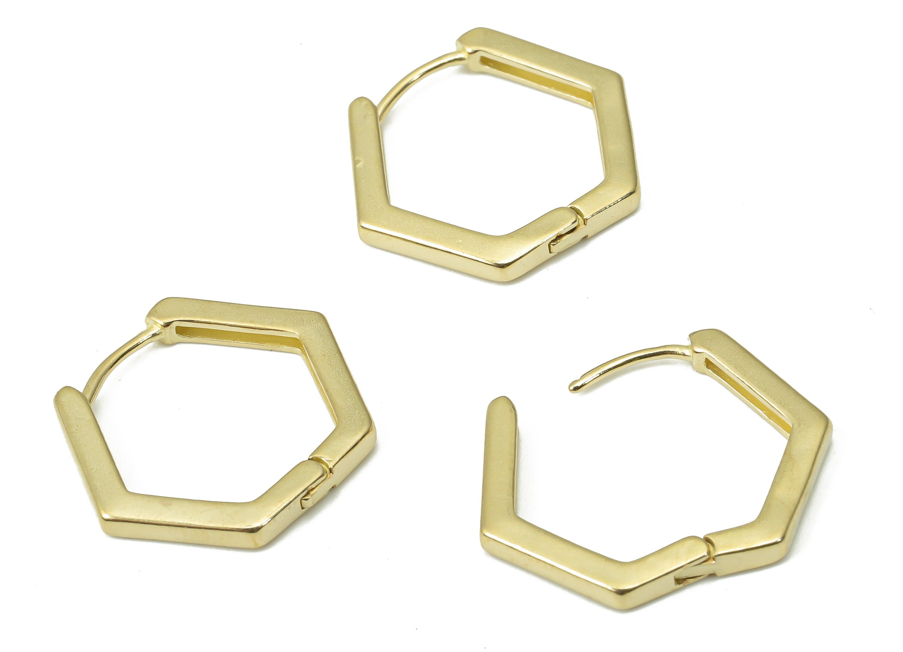 Brass Hexagon Hoop Huggie - Raw Brass Minimalist Hoop Earrings – Geometric Earring Finding - Jewelry Supplies - 17.98x15.07x1.89mm - PP7385 - DOMEDBAZAAR