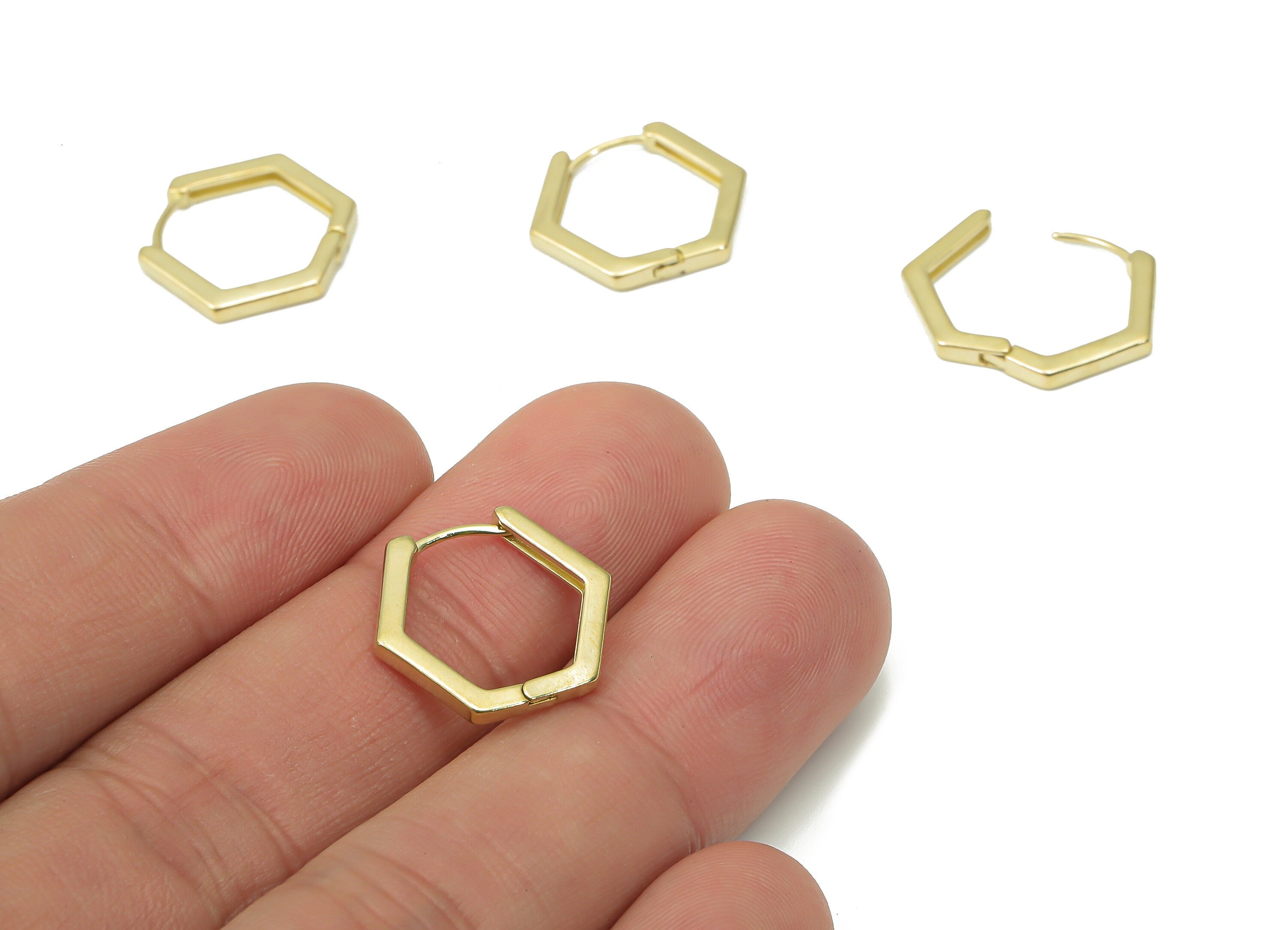 Brass Hexagon Hoop Huggie - Raw Brass Minimalist Hoop Earrings – Geometric Earring Finding - Jewelry Supplies - 17.98x15.07x1.89mm - PP7385 - DOMEDBAZAAR
