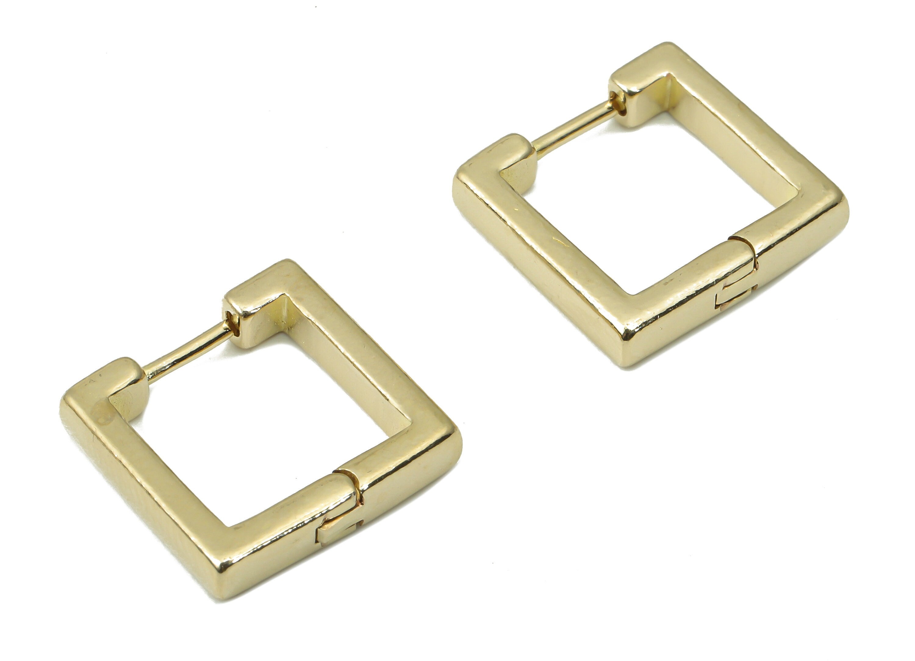 Brass Square Hoop Huggie - Raw Brass Minimalist Hoop Earrings – Geometric Earring Finding - Jewelry Supplies - 14x13.56x3.02mm - PP7390 - DOMEDBAZAAR