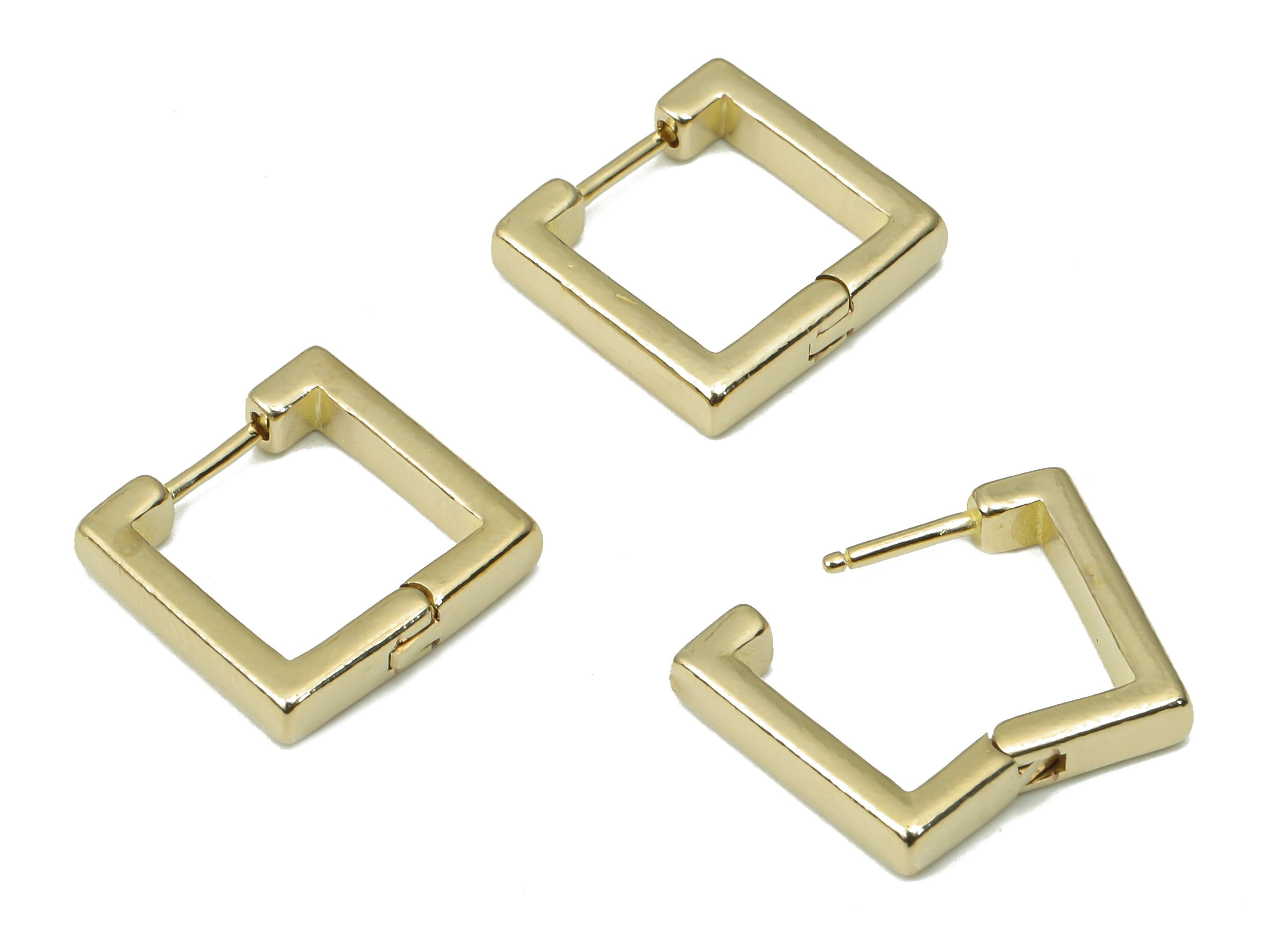 Brass Square Hoop Huggie - Raw Brass Minimalist Hoop Earrings – Geometric Earring Finding - Jewelry Supplies - 14x13.56x3.02mm - PP7390 - DOMEDBAZAAR