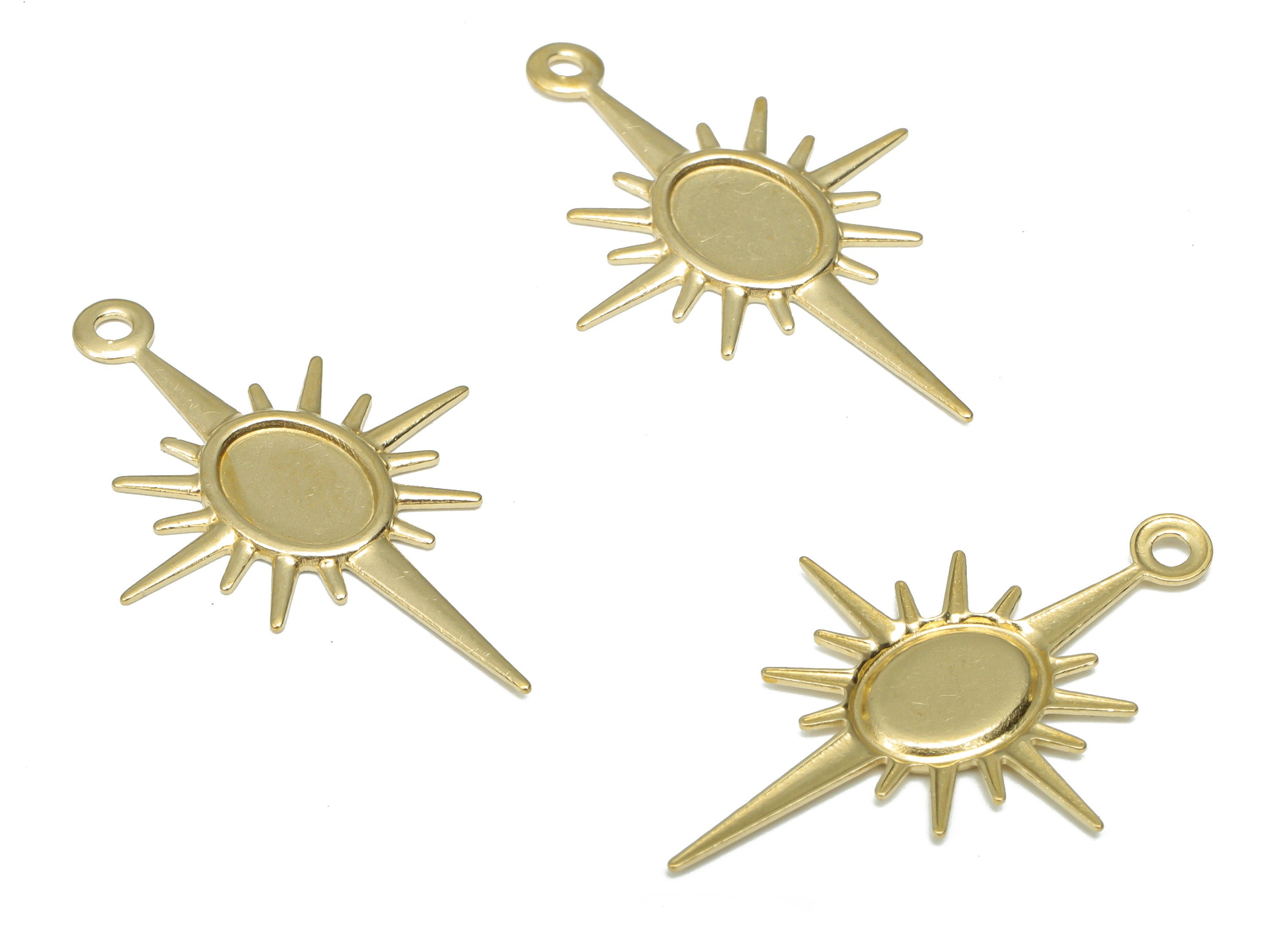 Brass Relief Sun Earring Charms - Raw Brass Cabachon Sun Pendant - Jewelry Making Supplies - 30x19.47x0.86mm - PP5196 - DOMEDBAZAAR