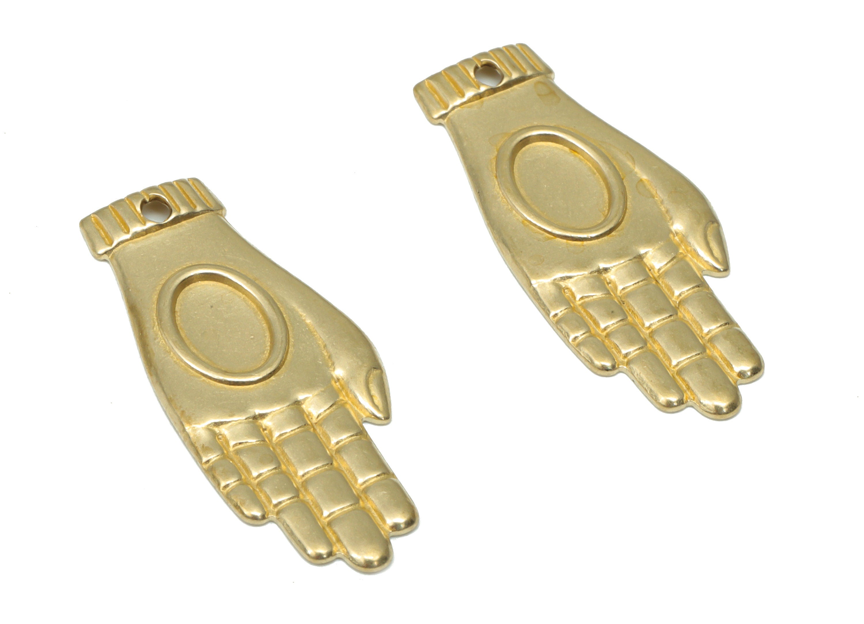 Brass Relief Hand Earring Charms - Raw Brass Hand Pendant - Jewelry Making Supplies - 24.46x10.46x1.24mm - PP5199 - DOMEDBAZAAR