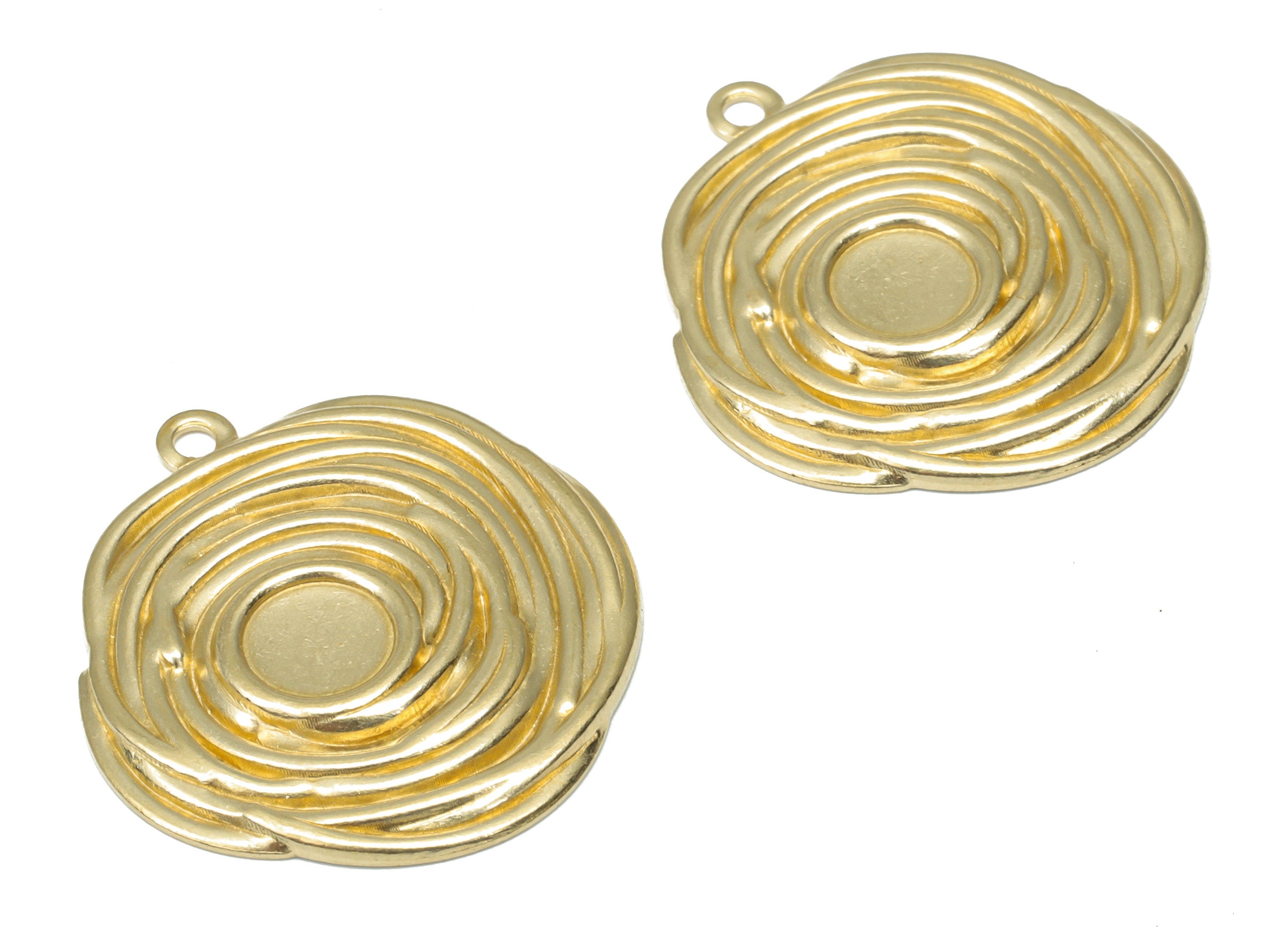 Brass Relief Spiral Flower Earring Charms - Raw Brass Abstract Rose Pendant - Jewelry Making Supplies - 25.48x23.37x1.26mm - PP5197 - DOMEDBAZAAR