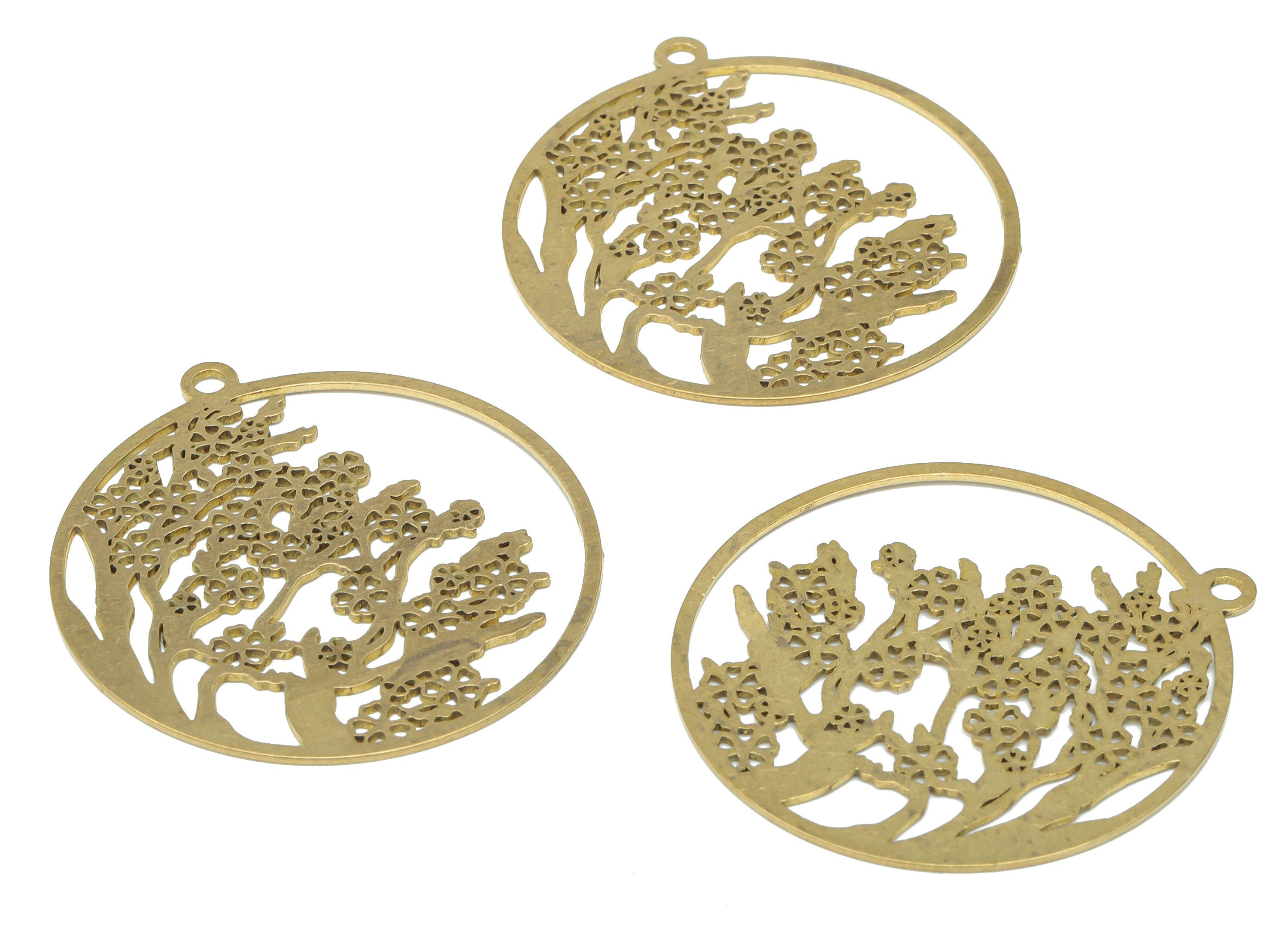 Brass Round Forest Tree Earring Charms - Raw Brass Woods Tree Circle Pendant - DIY Jewelry Making Supplies - 39.75x36.48x0.63mm - PPA2818 - DOMEDBAZAAR
