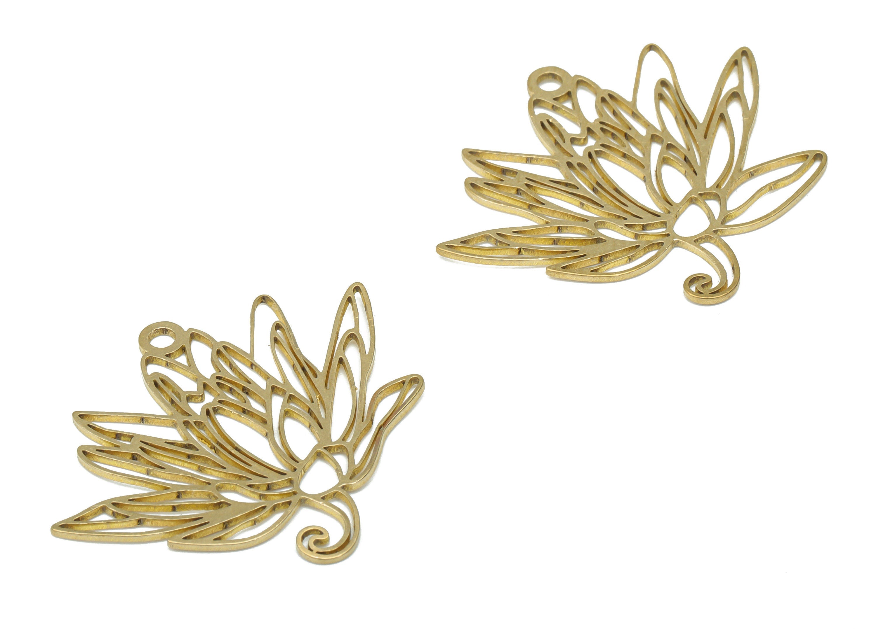 Brass Lotus Flower Earring Charms - Raw Brass Flower Pendant - DIY Jewelry Making Supplies - 33.51x30.71x0.76mm - PPA3425 - DOMEDBAZAAR