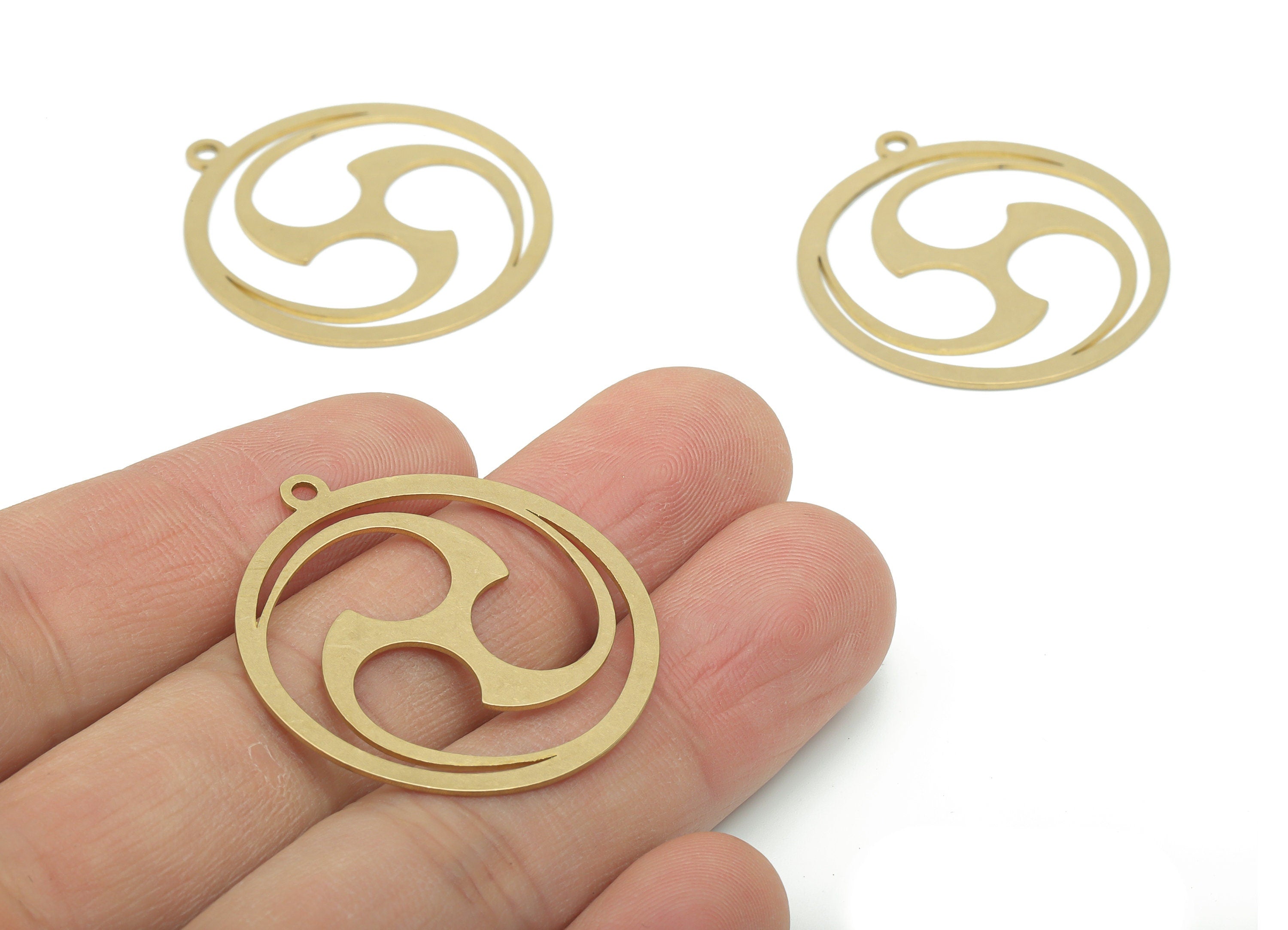Brass Round Spiral Earring Charms - Raw Brass Spiral Circle Pendant - DIY Jewelry Making Supplies - 34.59x31.77x0.64mm - PPA2802 - DOMEDBAZAAR
