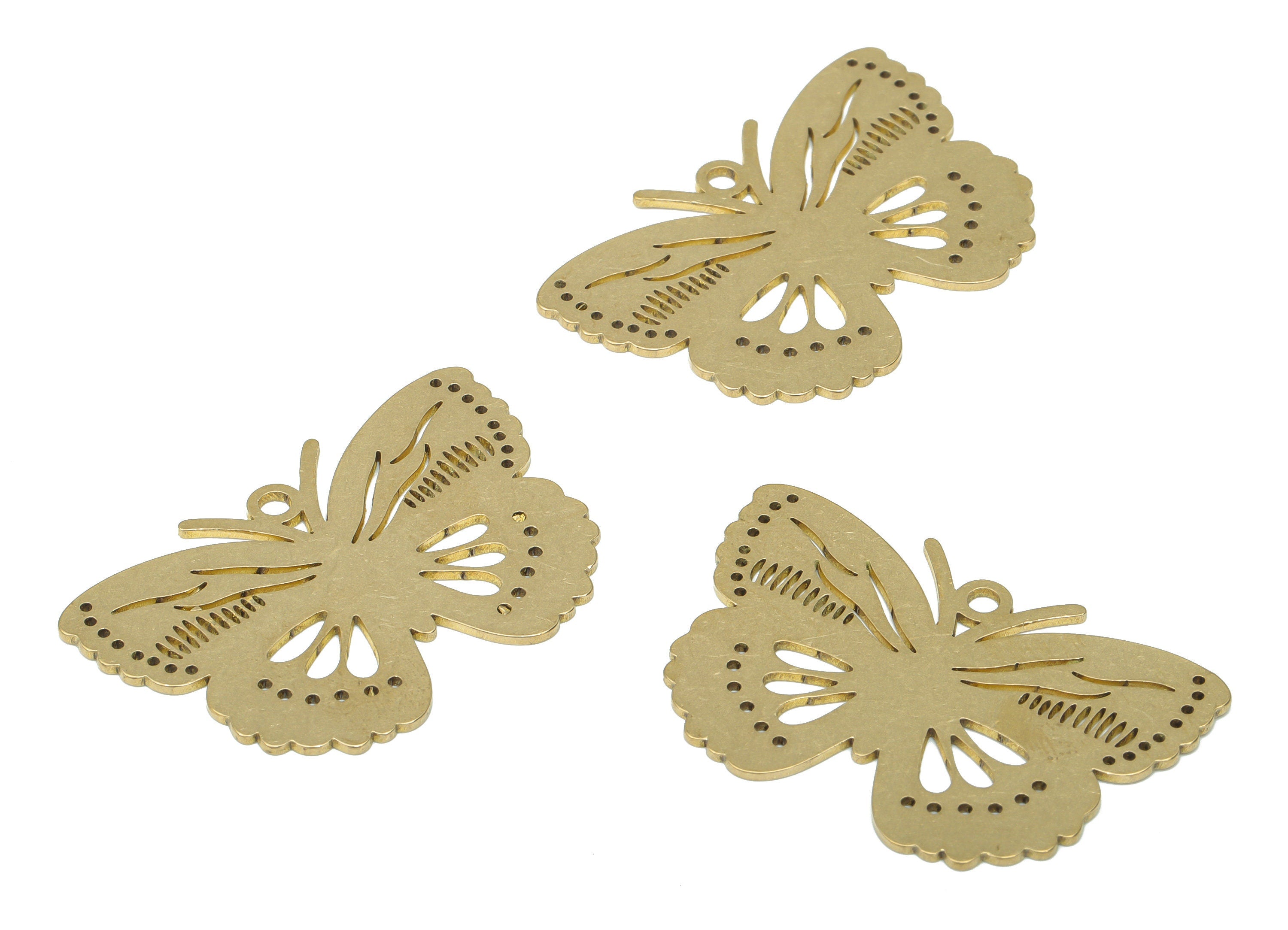 Brass Bubble Butterfly Earring Charms - Raw Brass Butterfly Pendant - DIY Jewelry Making Supplies - 35.82x24.24x0.71mm - PPA3208 - DOMEDBAZAAR