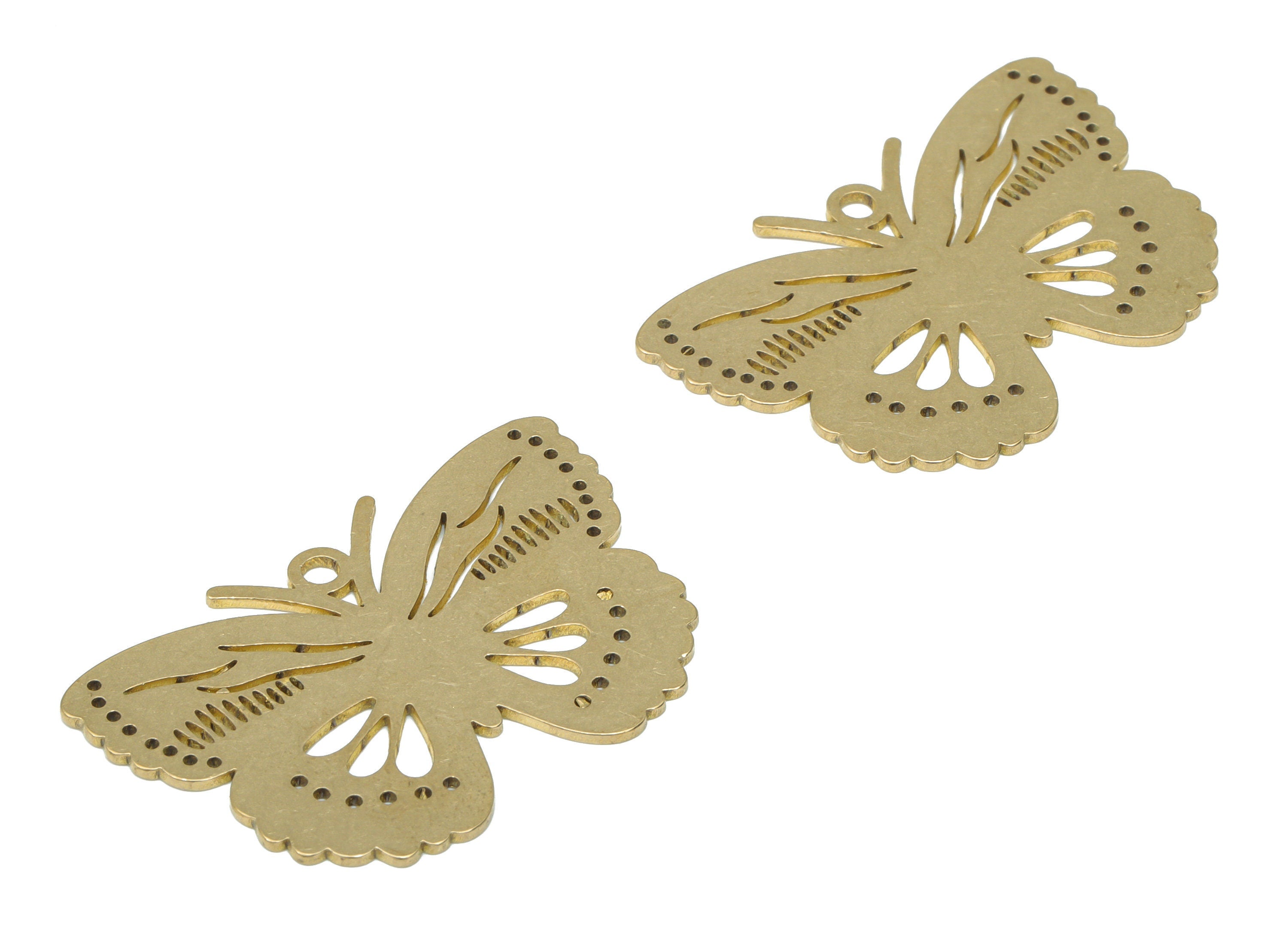 Brass Bubble Butterfly Earring Charms - Raw Brass Butterfly Pendant - DIY Jewelry Making Supplies - 35.82x24.24x0.71mm - PPA3208 - DOMEDBAZAAR