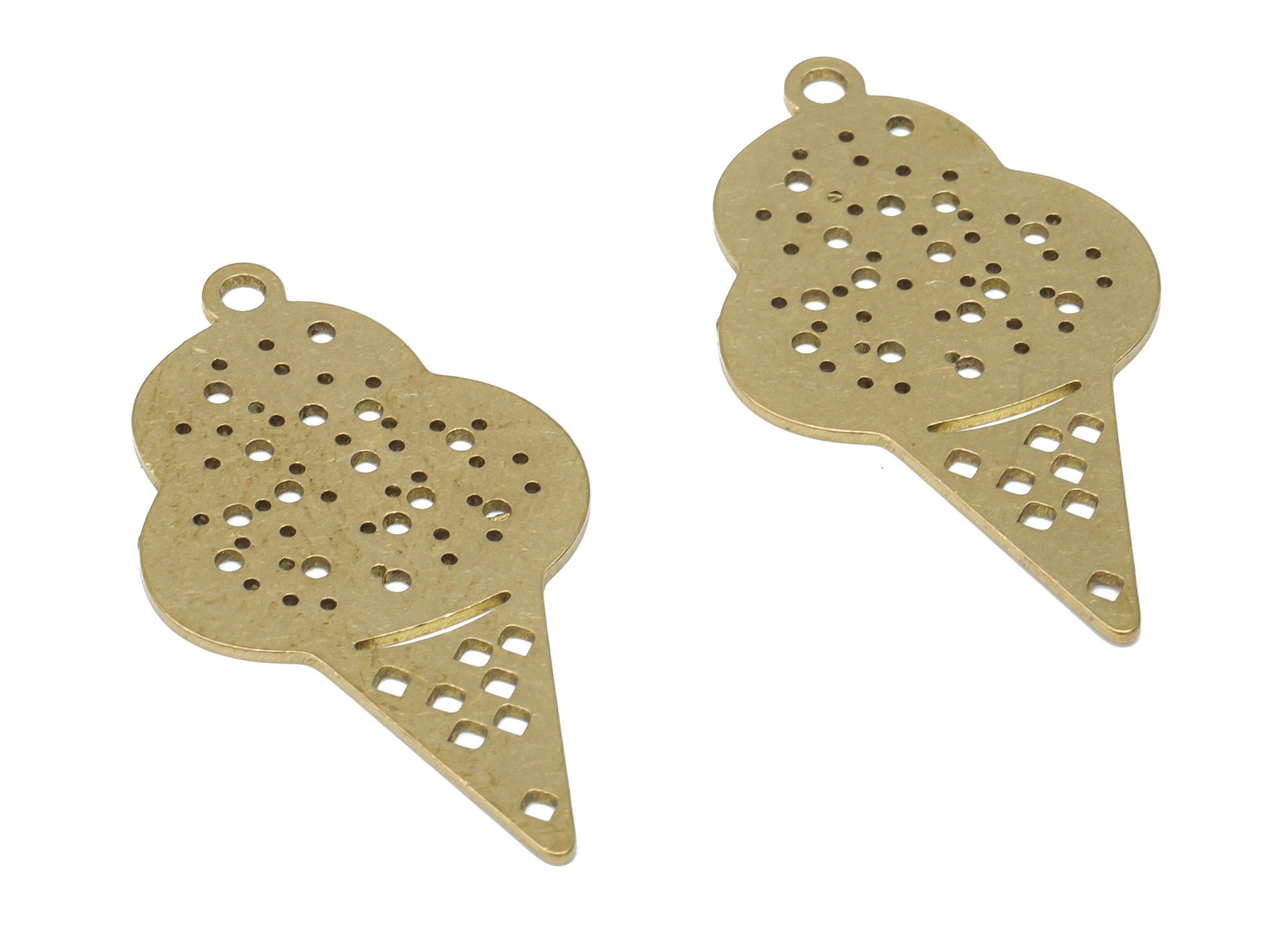 Brass Bubble Ice Cream Cone Earring Charms - Raw Brass Torch Pendant - DIY Jewelry Making Supplies - 34.7x19.5x0.64mm - PPA3132 - DOMEDBAZAAR