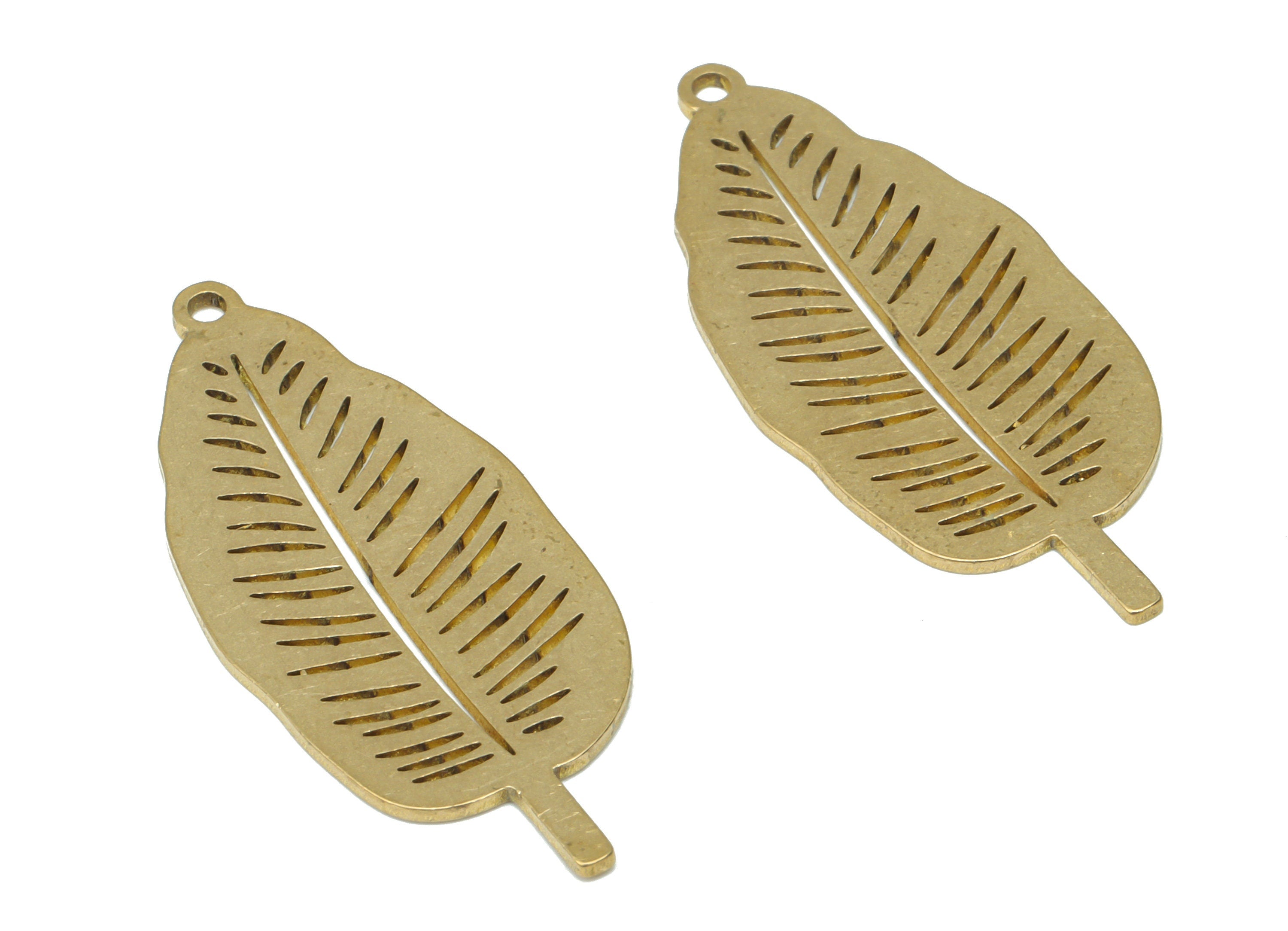 Brass Banana Leaf Earring Charms - Raw Brass Leaf Pendant - DIY Jewelry Making Supplies - 35.82x15.08x0.75mm - PPA3346 - DOMEDBAZAAR