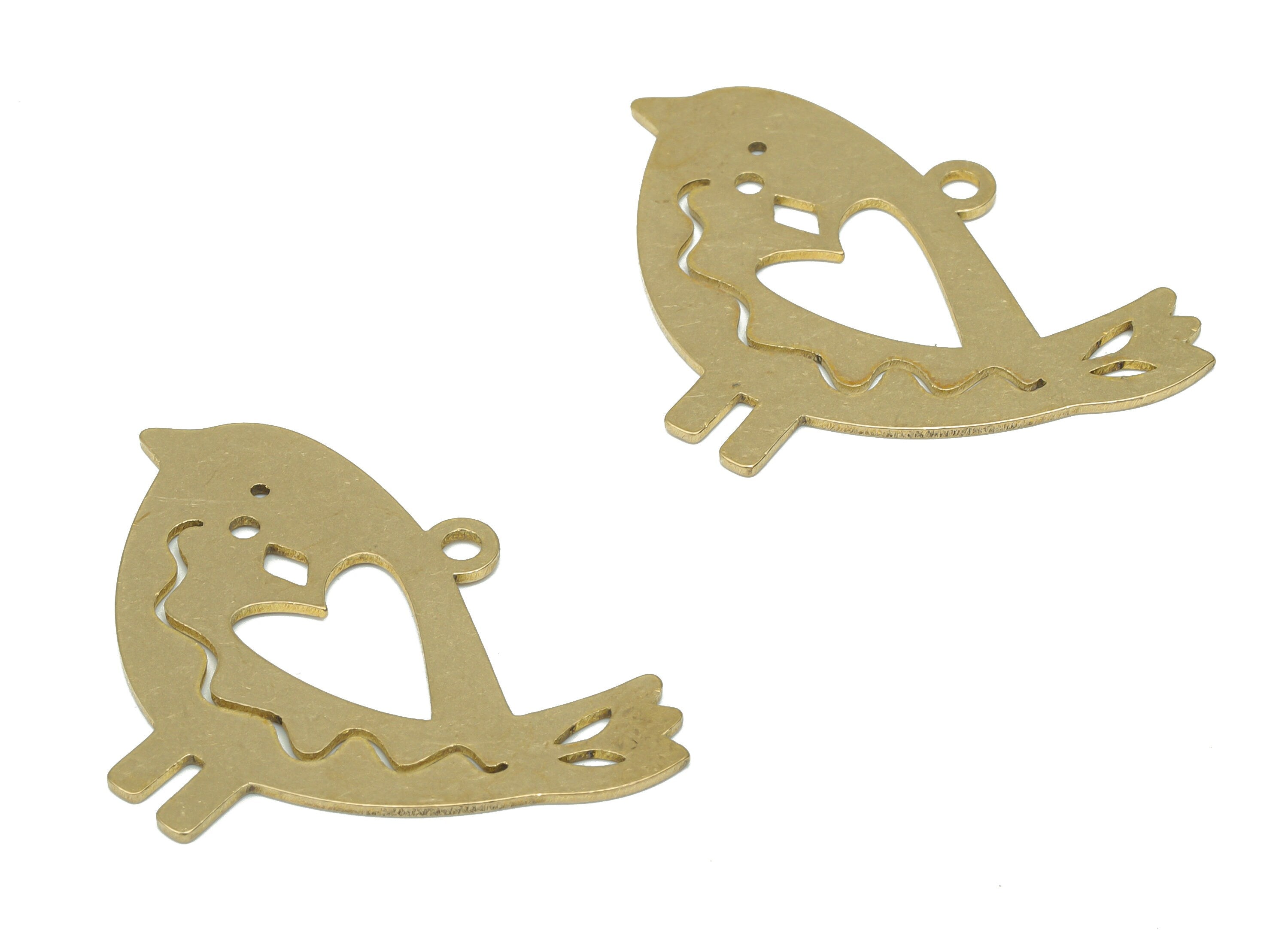 Brass Bird Heart Earring Charms - Raw Brass Wave Chick Bird Pendant - DIY Jewelry Making Supplies - 35.95x19.36x0.75mm - PPA3266 - DOMEDBAZAAR