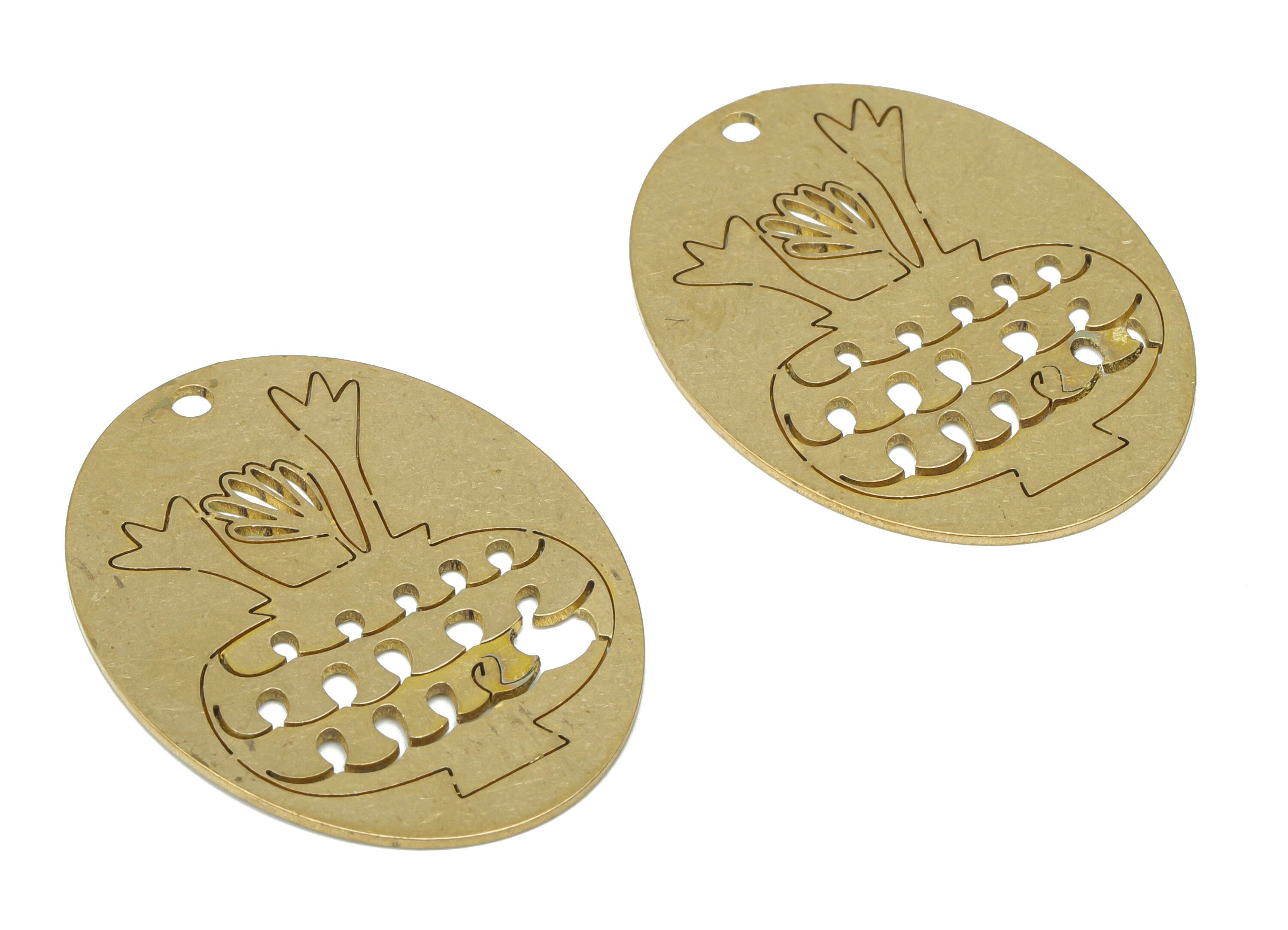 Brass Oval Flower Potted Earring Charms - Raw Brass Grass Potted Pendant - DIY Jewelry Making Supplies - 34.77x25.55x0.65mm - PPA3024 - DOMEDBAZAAR