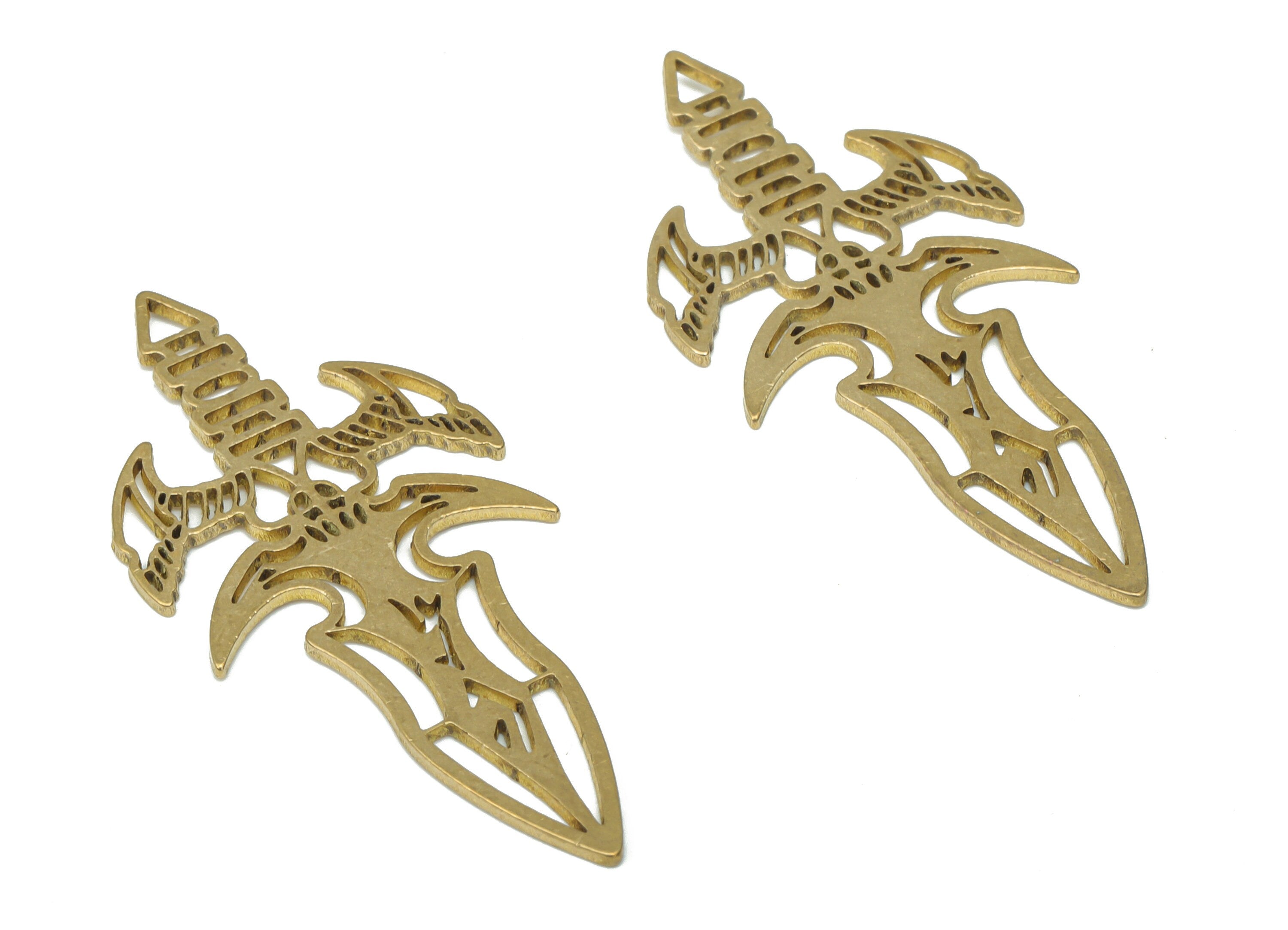 Brass Dagger Knife Earring Charms - Raw Brass Dagger Pendant - DIY Jewelry Making Supplies - 39.82x18.11x0.81mm - PPA2954 - DOMEDBAZAAR