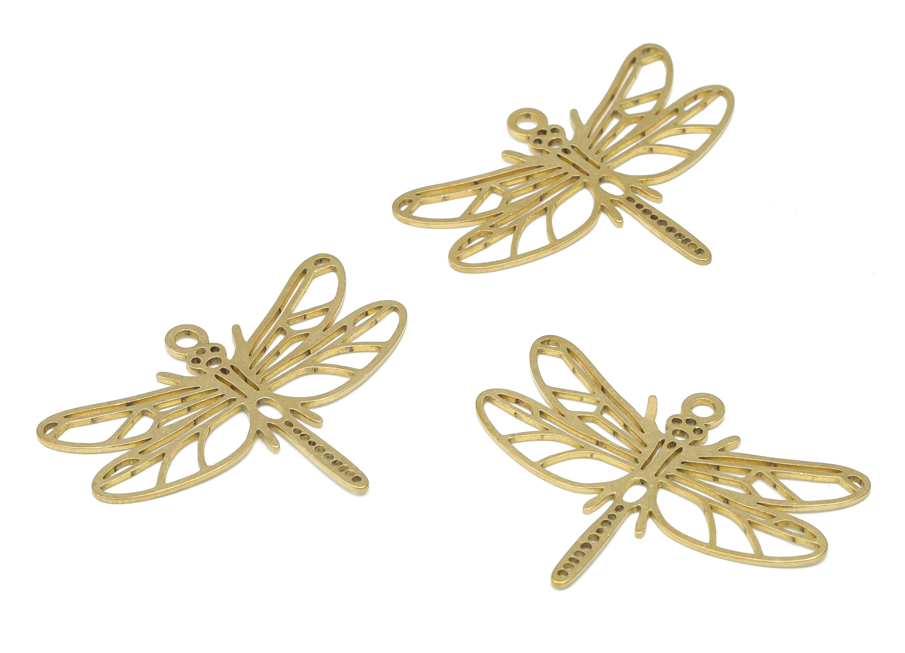 Brass Bubble Dragonfly Earring Charms - Raw Brass Dragonfly Pendant - DIY Jewelry Making Supplies - 34.73x26.13x0.65mm - PPA3081 - DOMEDBAZAAR