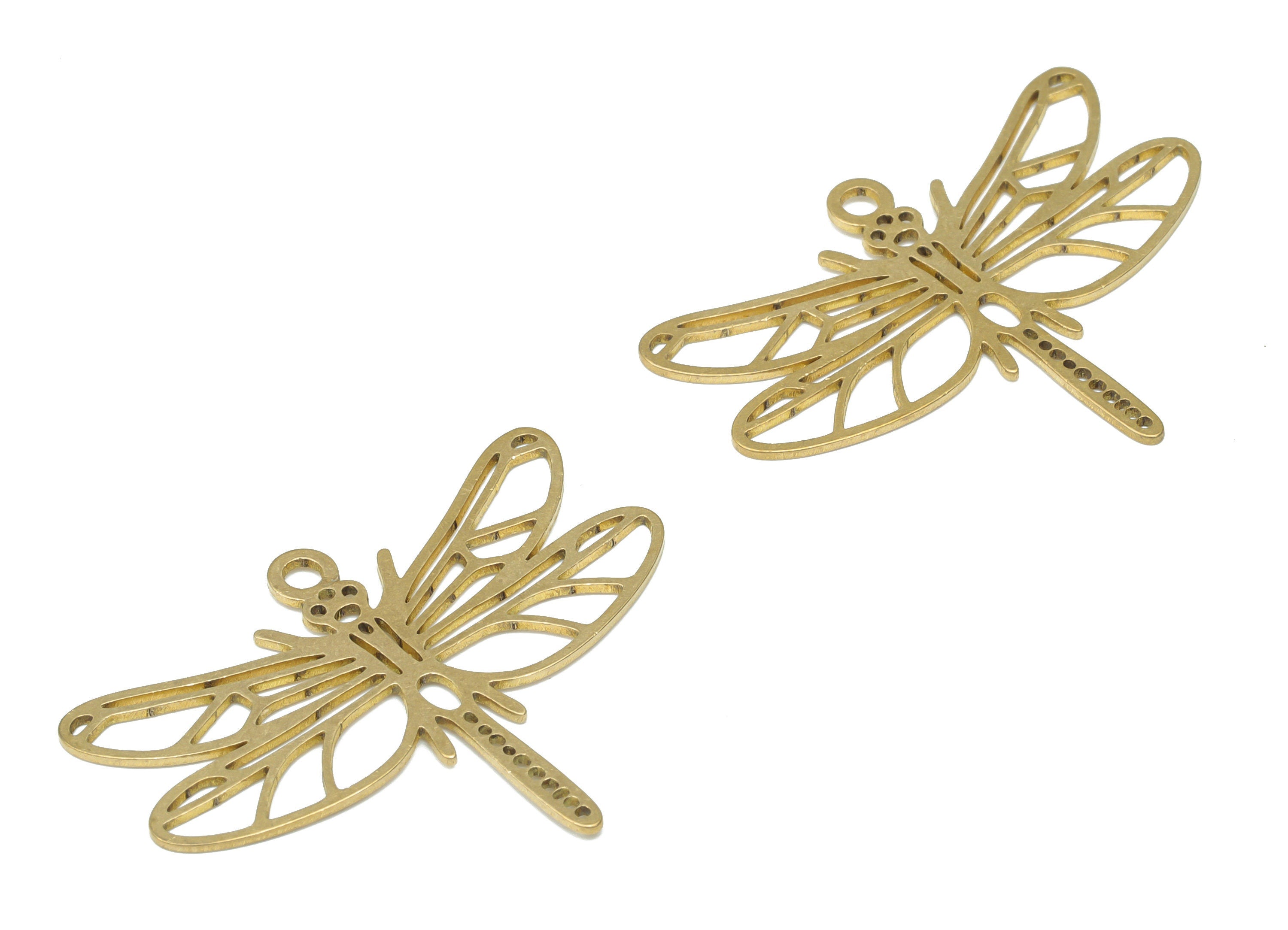 Brass Bubble Dragonfly Earring Charms - Raw Brass Dragonfly Pendant - DIY Jewelry Making Supplies - 34.73x26.13x0.65mm - PPA3081 - DOMEDBAZAAR