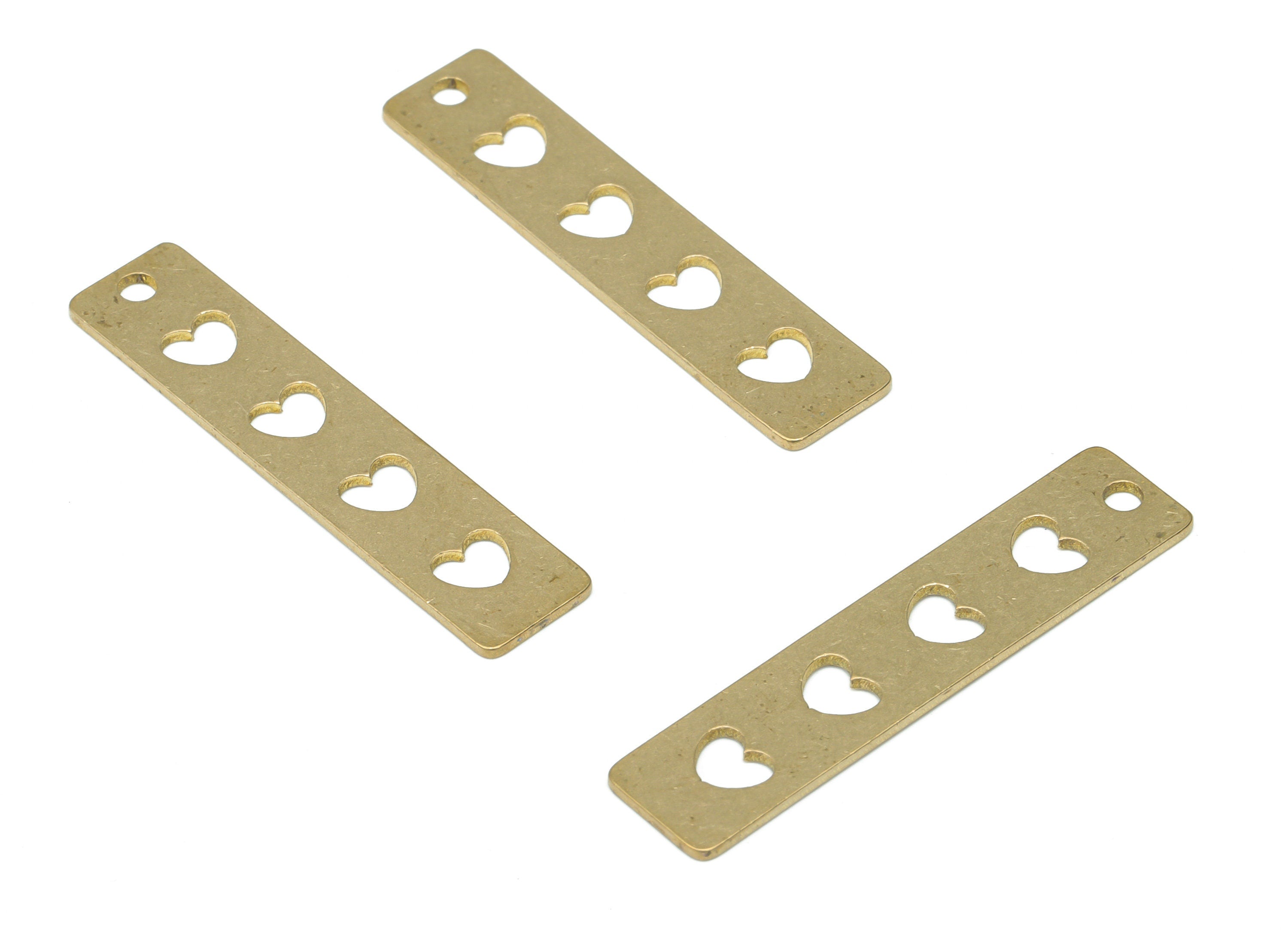 Brass Long Rectangle Bar Earring Charms - Raw Brass Hearts Pendant - DIY Jewelry Making Supplies - 35.88x7.92x0.72mm - PPA3272 - DOMEDBAZAAR