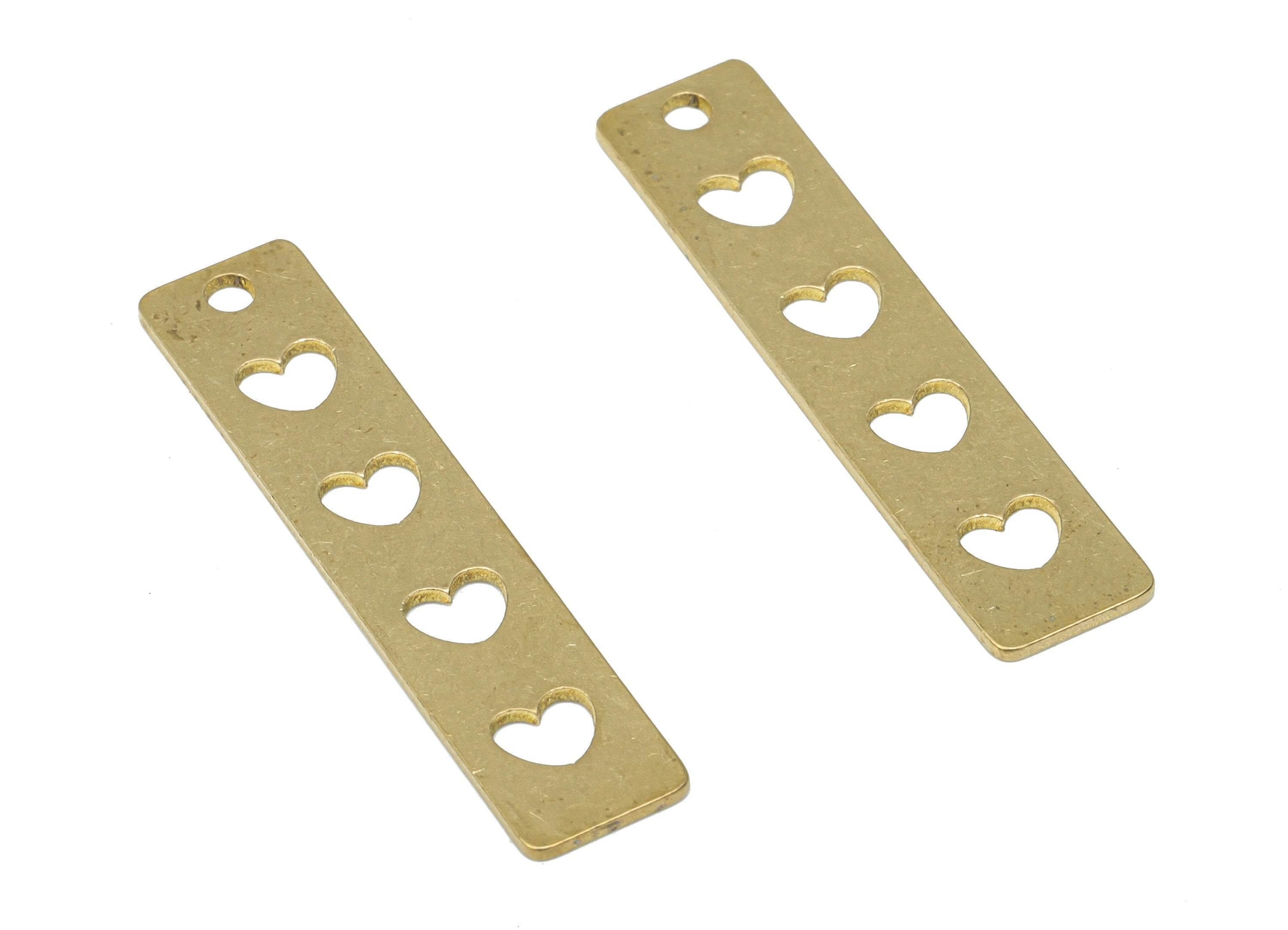 Brass Long Rectangle Bar Earring Charms - Raw Brass Hearts Pendant - DIY Jewelry Making Supplies - 35.88x7.92x0.72mm - PPA3272 - DOMEDBAZAAR