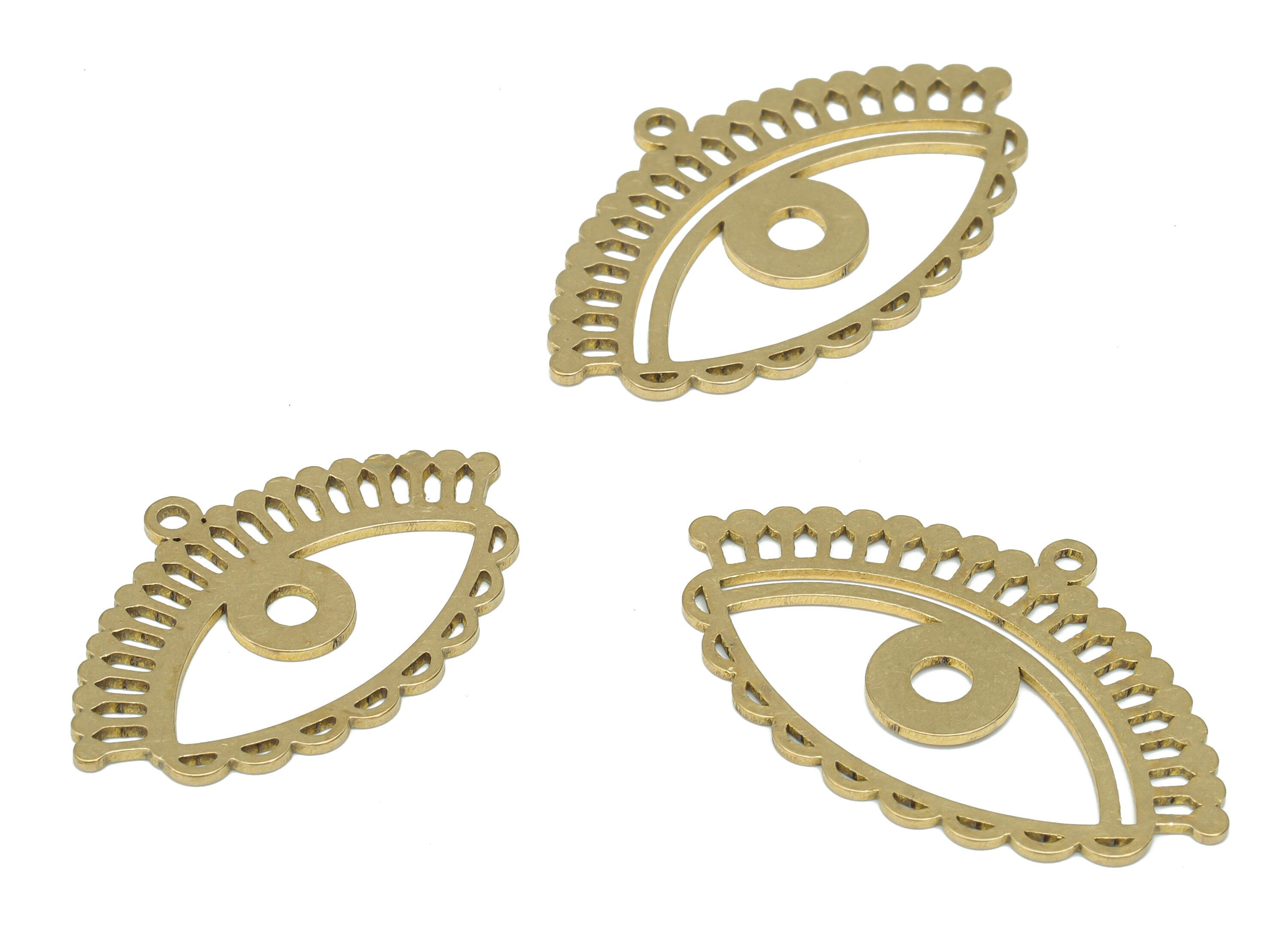 Brass Bubble Eye Earring Charms - Raw Brass Eyelash Pendant - DIY Jewelry Making Supplies - 33.79x20.96x0.79mm - PPA3191 - DOMEDBAZAAR