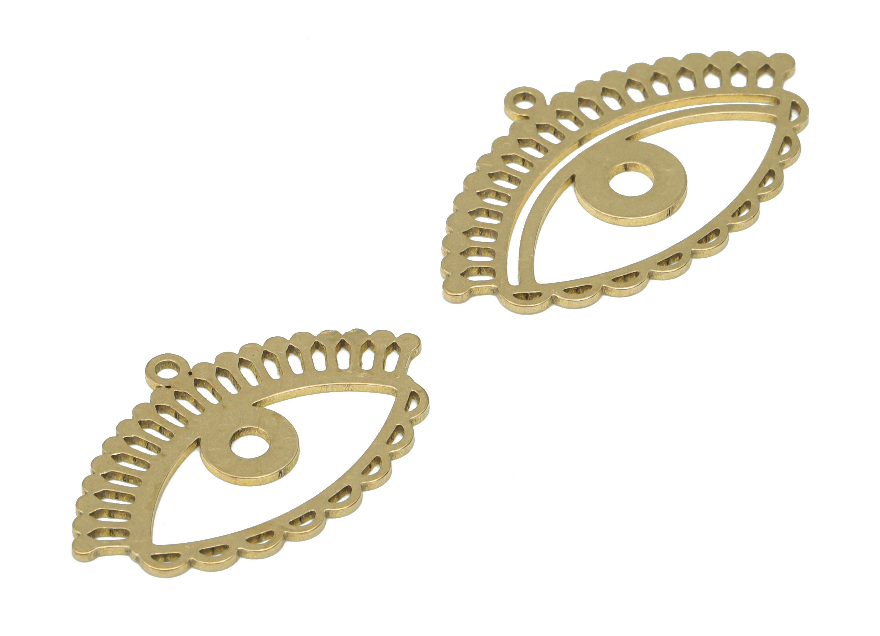 Brass Bubble Eye Earring Charms - Raw Brass Eyelash Pendant - DIY Jewelry Making Supplies - 29.74x16.26x0.73mm - PPA3191SM - DOMEDBAZAAR