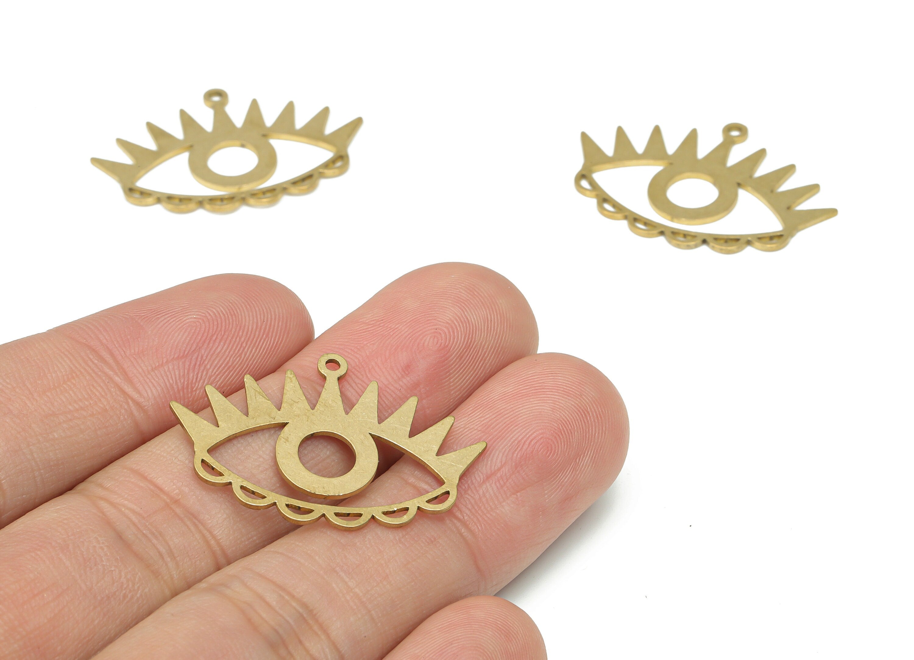 Brass Triangle Eye Earring Charms - Raw Brass Eyelash Pendant - DIY Jewelry Making Supplies - 31.77x22.07x0.75mm - PPA3199 - DOMEDBAZAAR