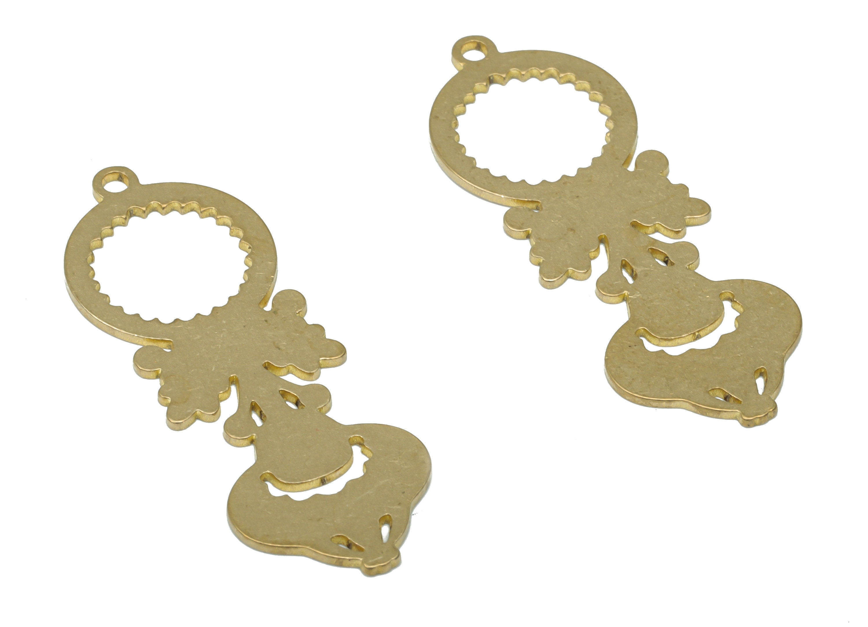Brass Fat Comic Face Earring Charms - Raw Brass Smiley Face Pendant - DIY Jewelry Making Supplies - 37.72x13.66x0.72mm - PPA3432 - DOMEDBAZAAR