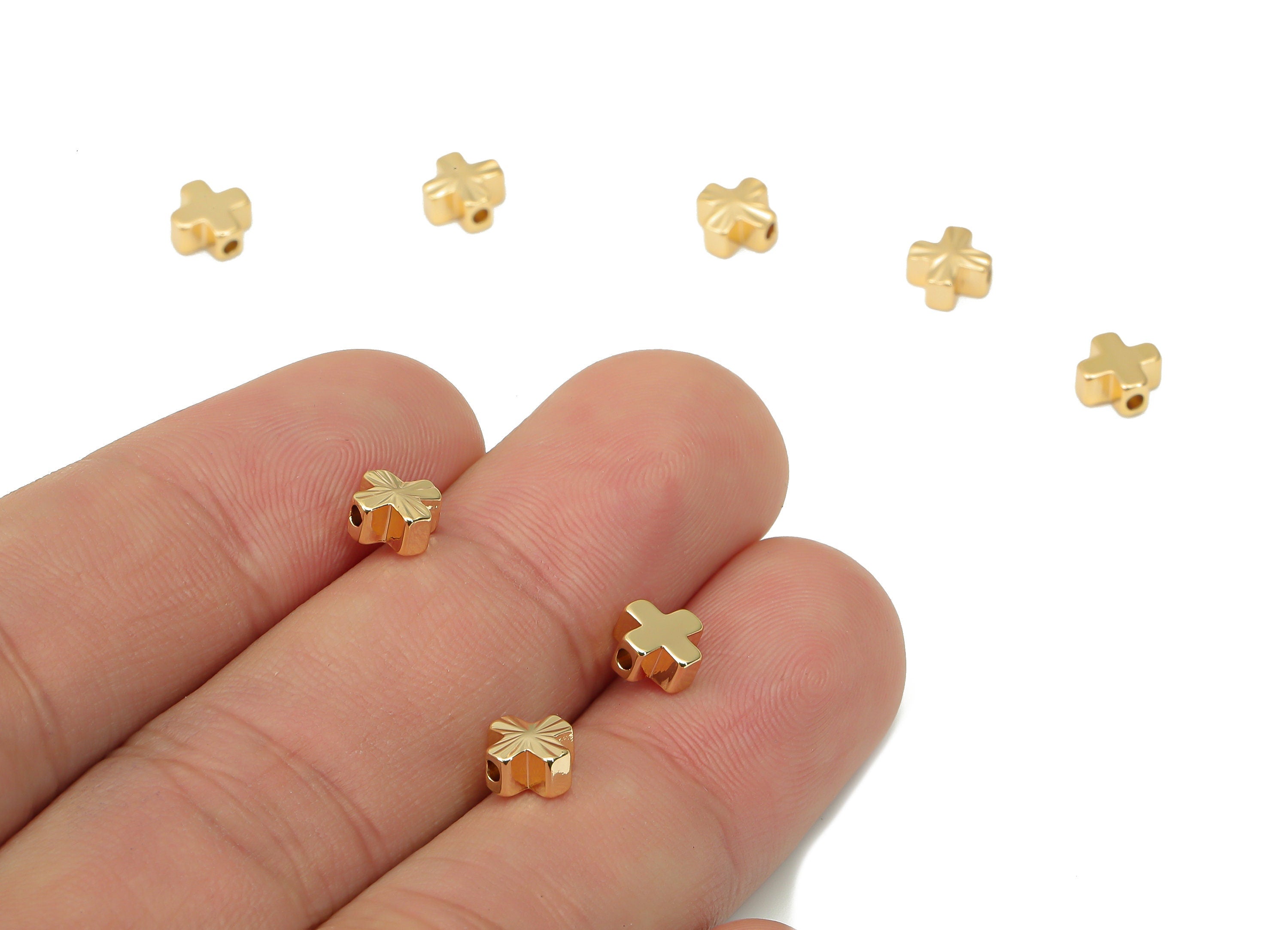 Gold Cross Beads – Brass Cross Spacer Beads – Bracelet Beads - 18K Real Gold Plated Brass - Jewelry Making Supplies - 6x6x3.1mm - RGP4454 - DOMEDBAZAAR