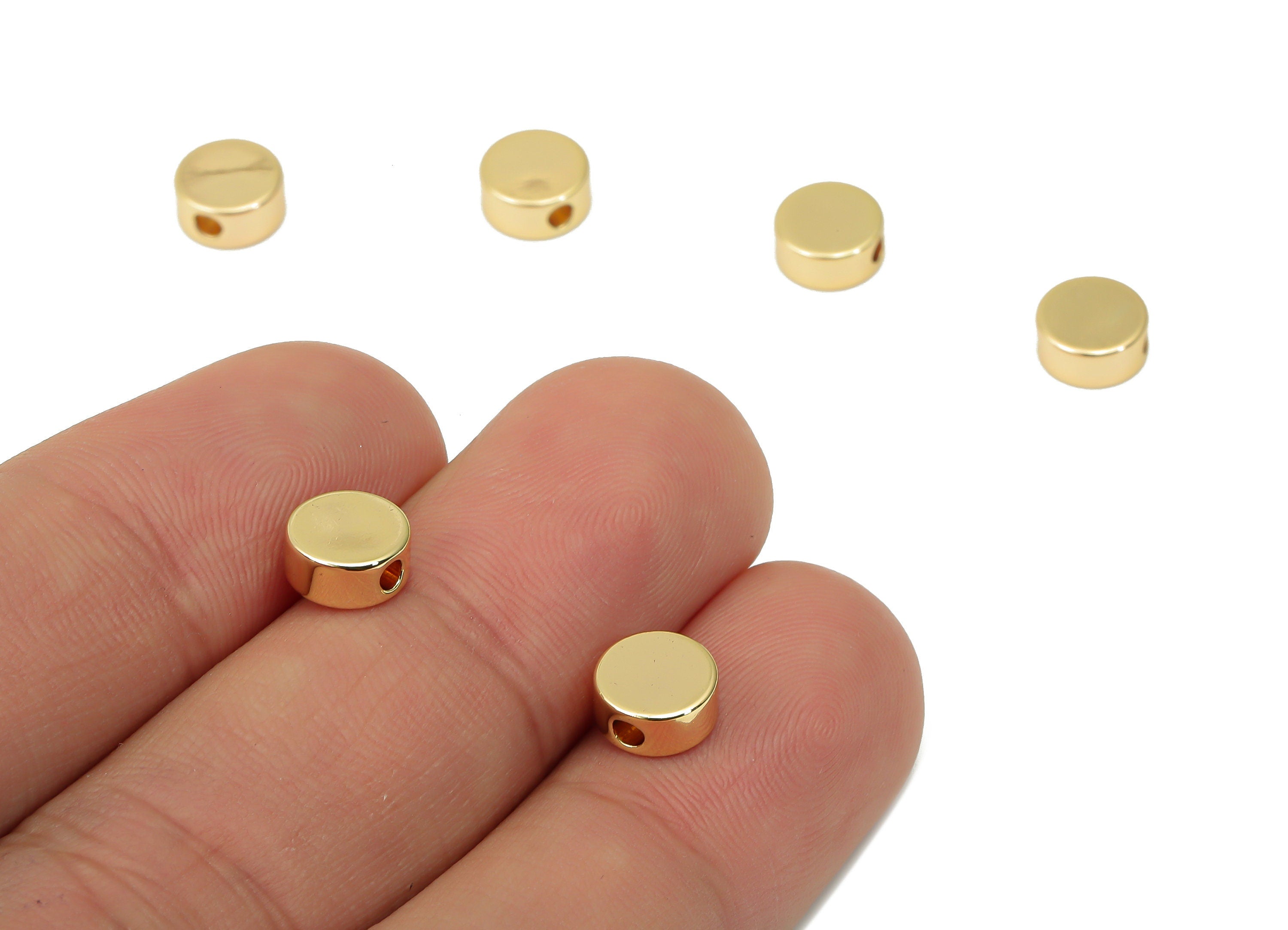 Gold Round Beads – Brass Circle Spacer Beads – Bracelet Beads - 18K Real Gold Plated Brass - Jewelry Making - 6.93x6.93x3.25mm - RGP4447 - DOMEDBAZAAR