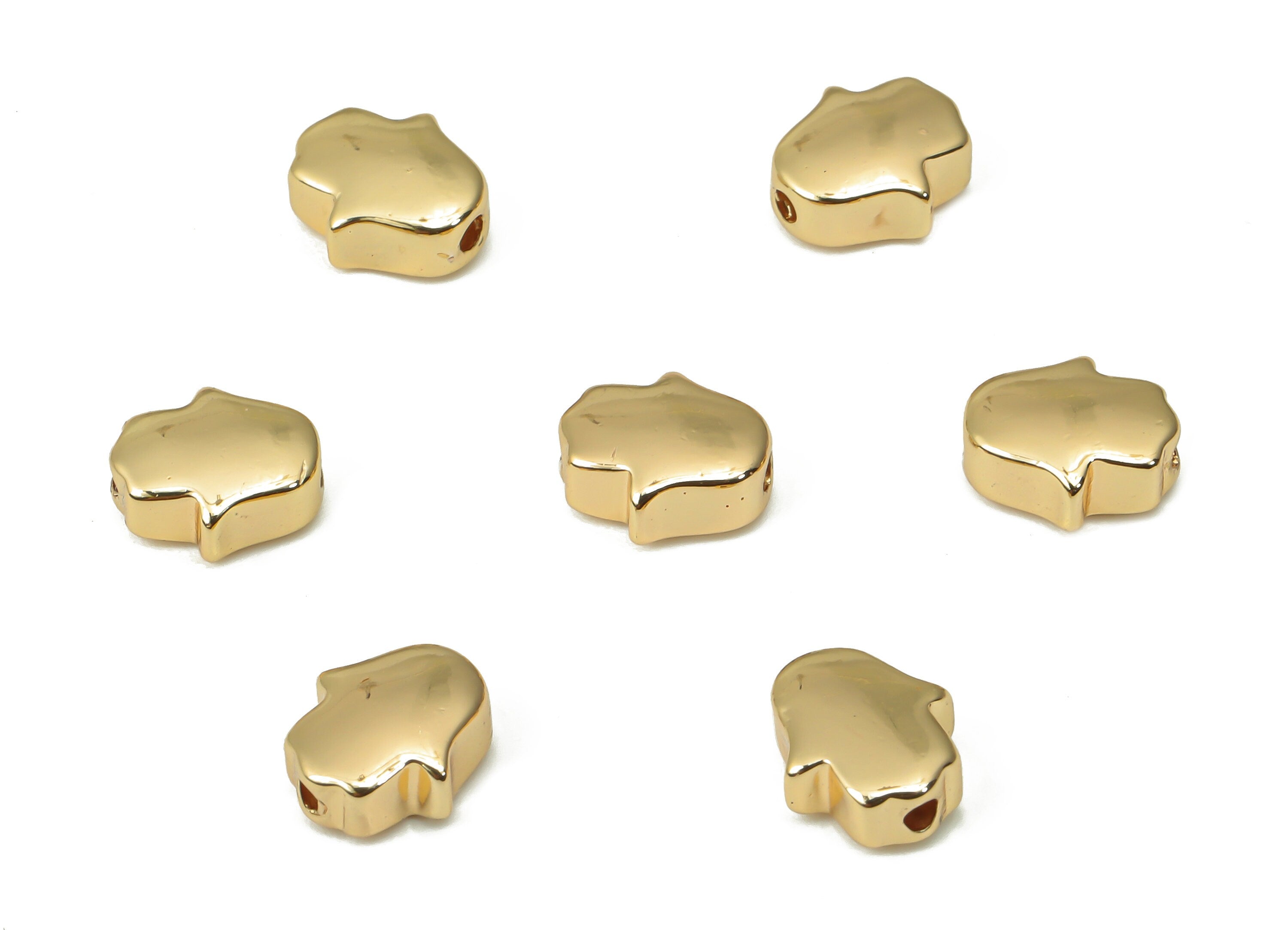 Gold Hamsa Hand Beads – Brass Hand Spacer Beads – Hand Charms - Bracelet Beads - 18K Real Gold Plated Brass - 7.9mx7.09x3.55mm - RGP4442 - DOMEDBAZAAR