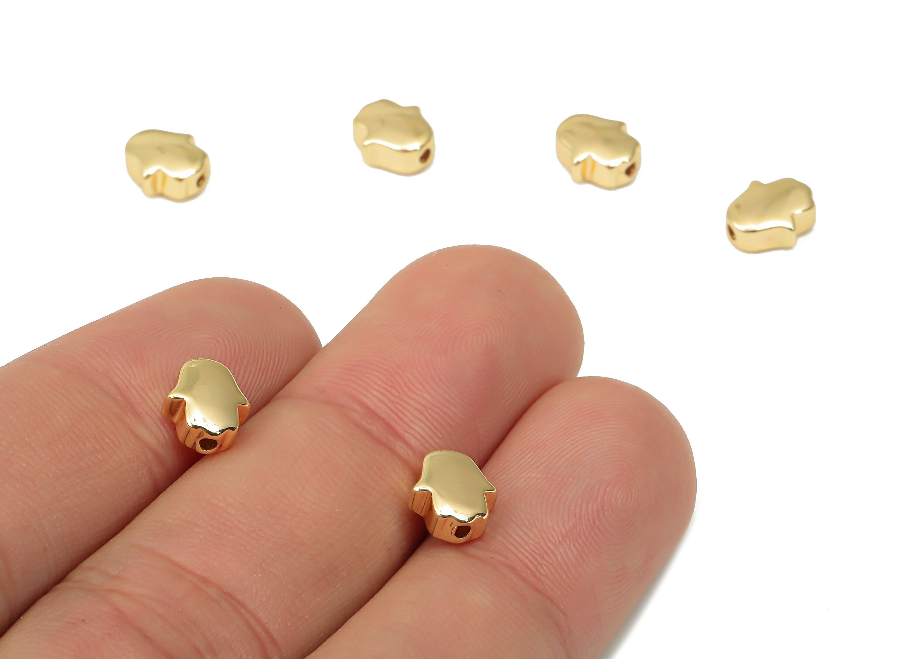Gold Hamsa Hand Beads – Brass Hand Spacer Beads – Hand Charms - Bracelet Beads - 18K Real Gold Plated Brass - 7.9mx7.09x3.55mm - RGP4442 - DOMEDBAZAAR