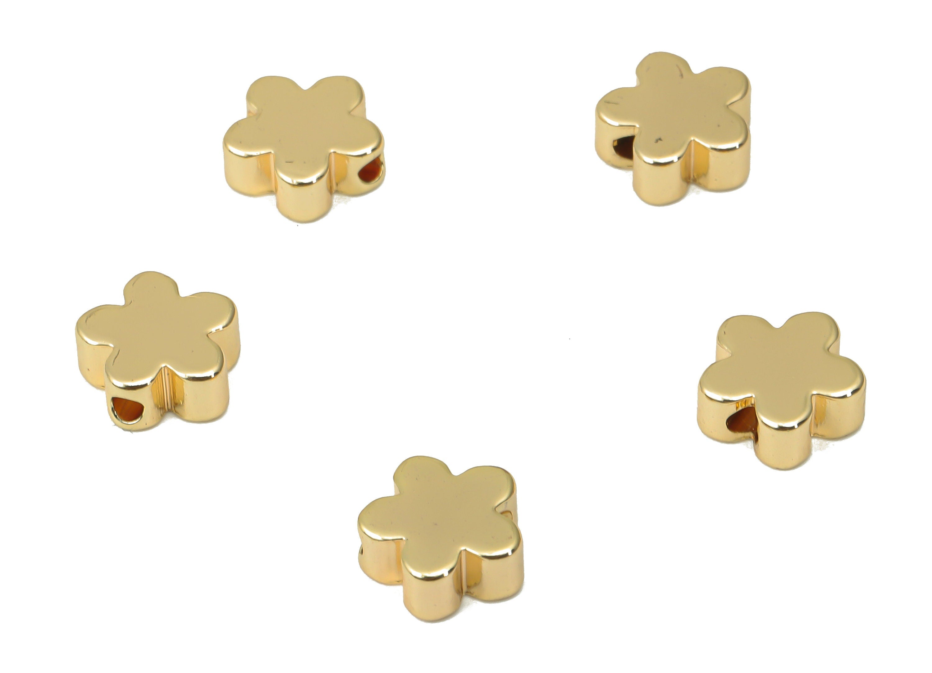 Gold Flower Beads – Brass Flower Spacer Beads – Flower Charms - Bracelet Beads - 18K Real Gold Plated Brass - 7.6x7.6x3.14mm - RGP4428 - DOMEDBAZAAR