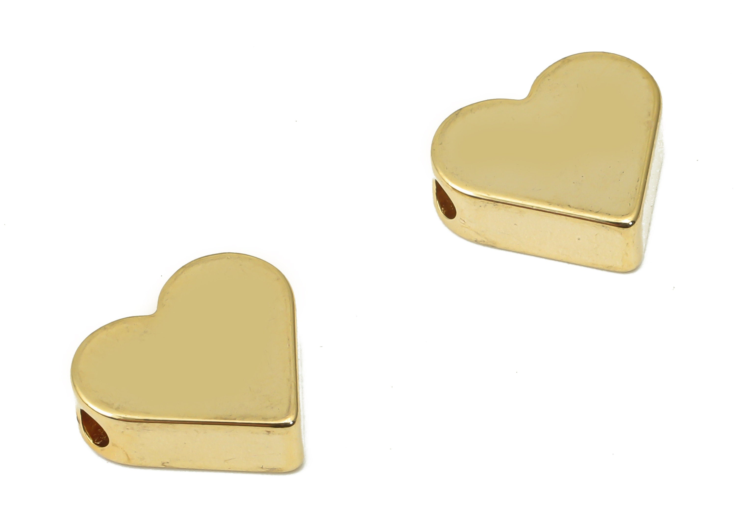 Gold Heart Beads – Brass Heart Spacer Beads – Bracelet Beads - 18K Real Gold Plated Brass - Jewelry Making - 10.93x9.95x3.28mm - RGP4427 - DOMEDBAZAAR