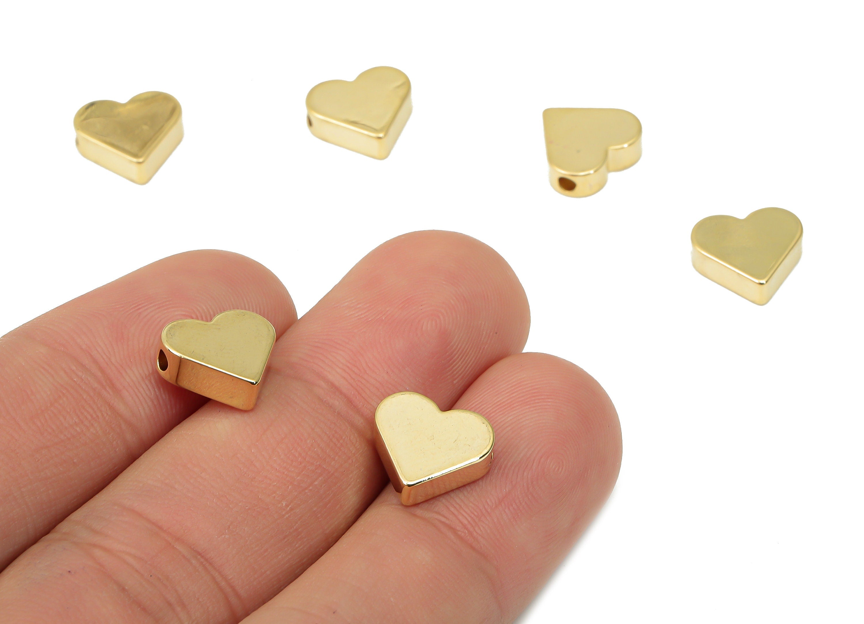 Gold Heart Beads – Brass Heart Spacer Beads – Bracelet Beads - 18K Real Gold Plated Brass - Jewelry Making - 10.93x9.95x3.28mm - RGP4427 - DOMEDBAZAAR
