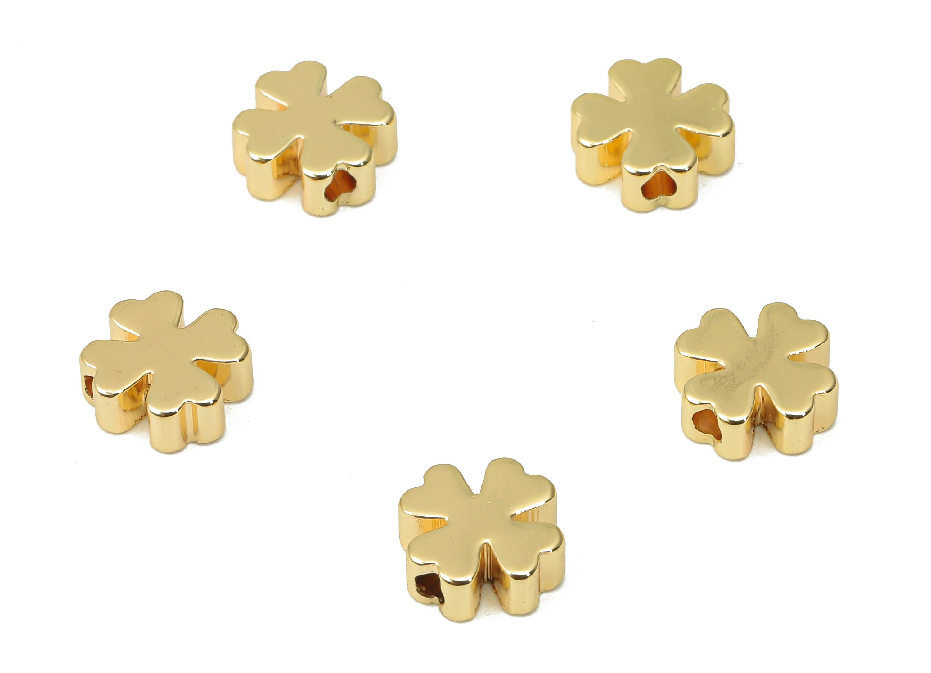 Gold Clover Beads – Brass Leaf Spacer Beads – Bracelet Beads - 18K Real Gold Plated Brass - Jewelry Making - 7.4x7.4x3mm - RGP4426 - DOMEDBAZAAR