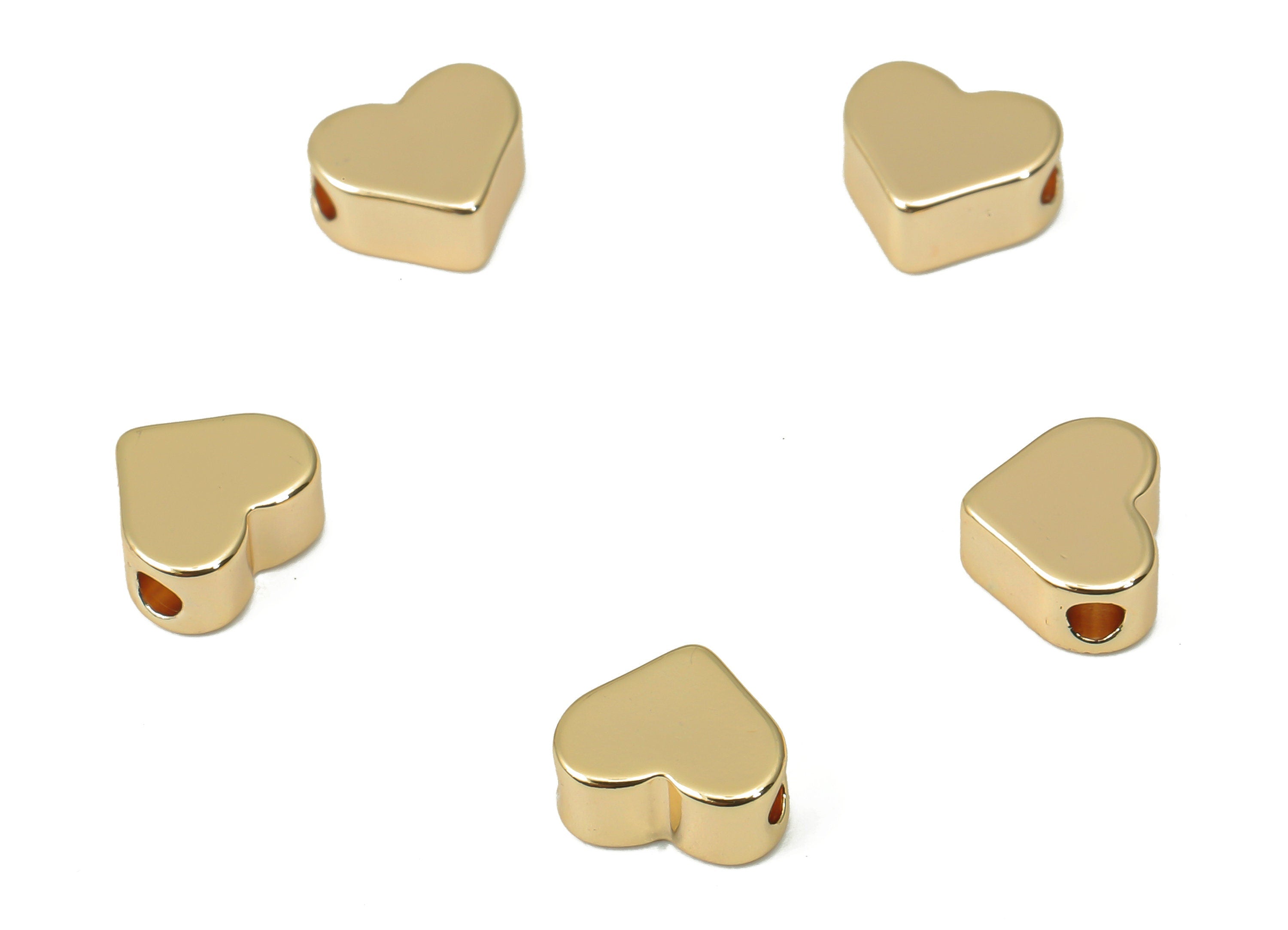 Gold Heart Beads – Brass Heart Spacer Beads – Bracelet Beads - 18K Real Gold Plated Brass - Jewelry Making - 6.9x5.89x3.09mm - RGP4506 - DOMEDBAZAAR