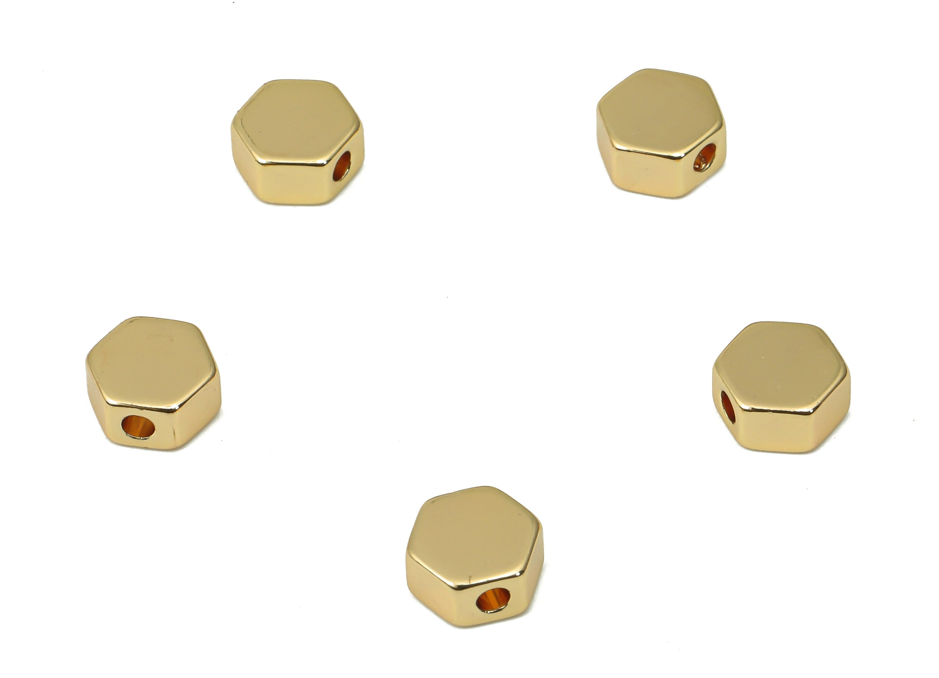 Gold Hexagon Beads – Brass Hexagon Spacer Beads – Bracelet Beads - 18K Real Gold Plated Brass - Jewelry Making - 5.96x5.96x3.17mm - RGP4452 - DOMEDBAZAAR