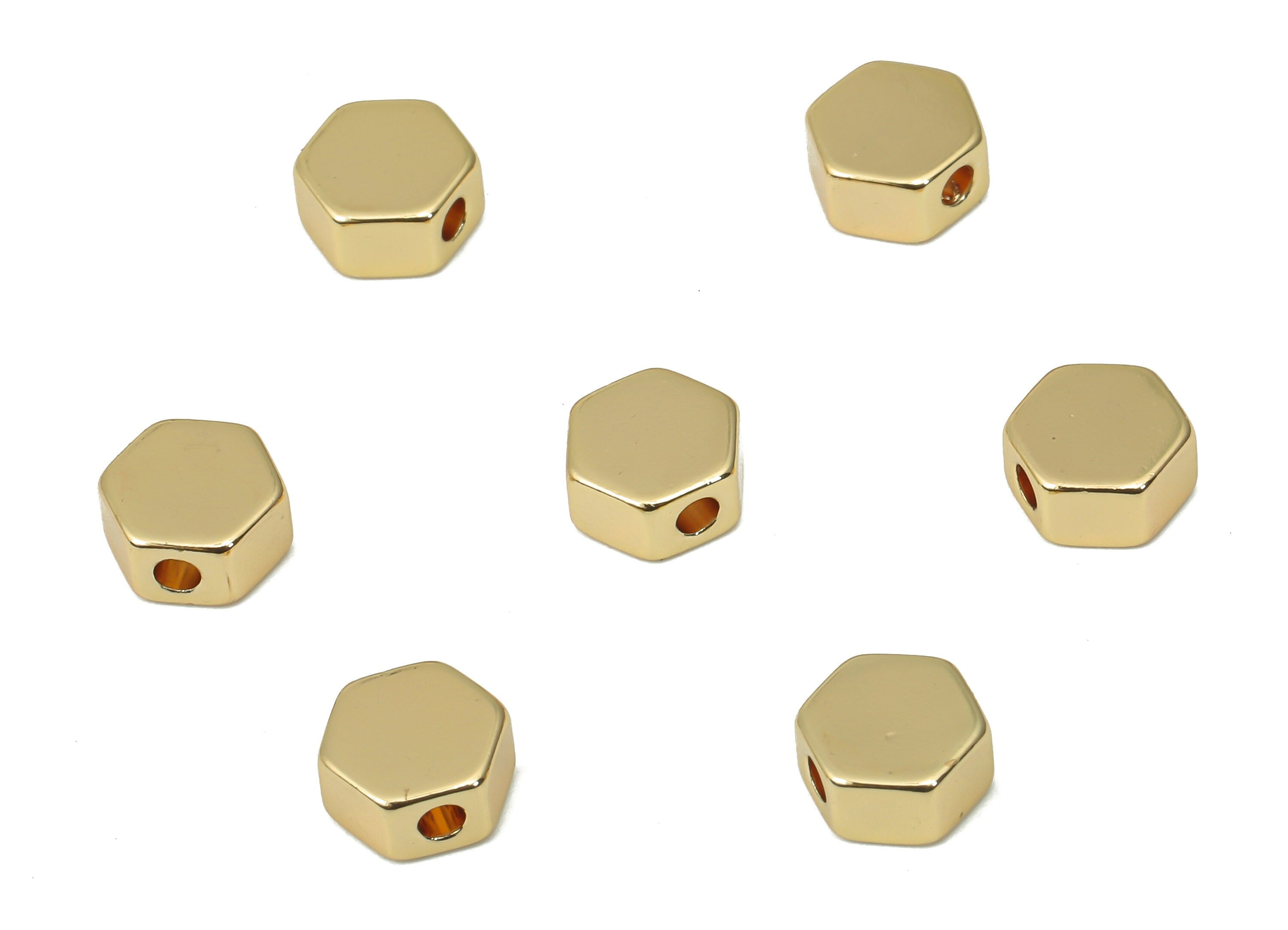 Gold Hexagon Beads – Brass Hexagon Spacer Beads – Bracelet Beads - 18K Real Gold Plated Brass - Jewelry Making - 5.96x5.96x3.17mm - RGP4452 - DOMEDBAZAAR