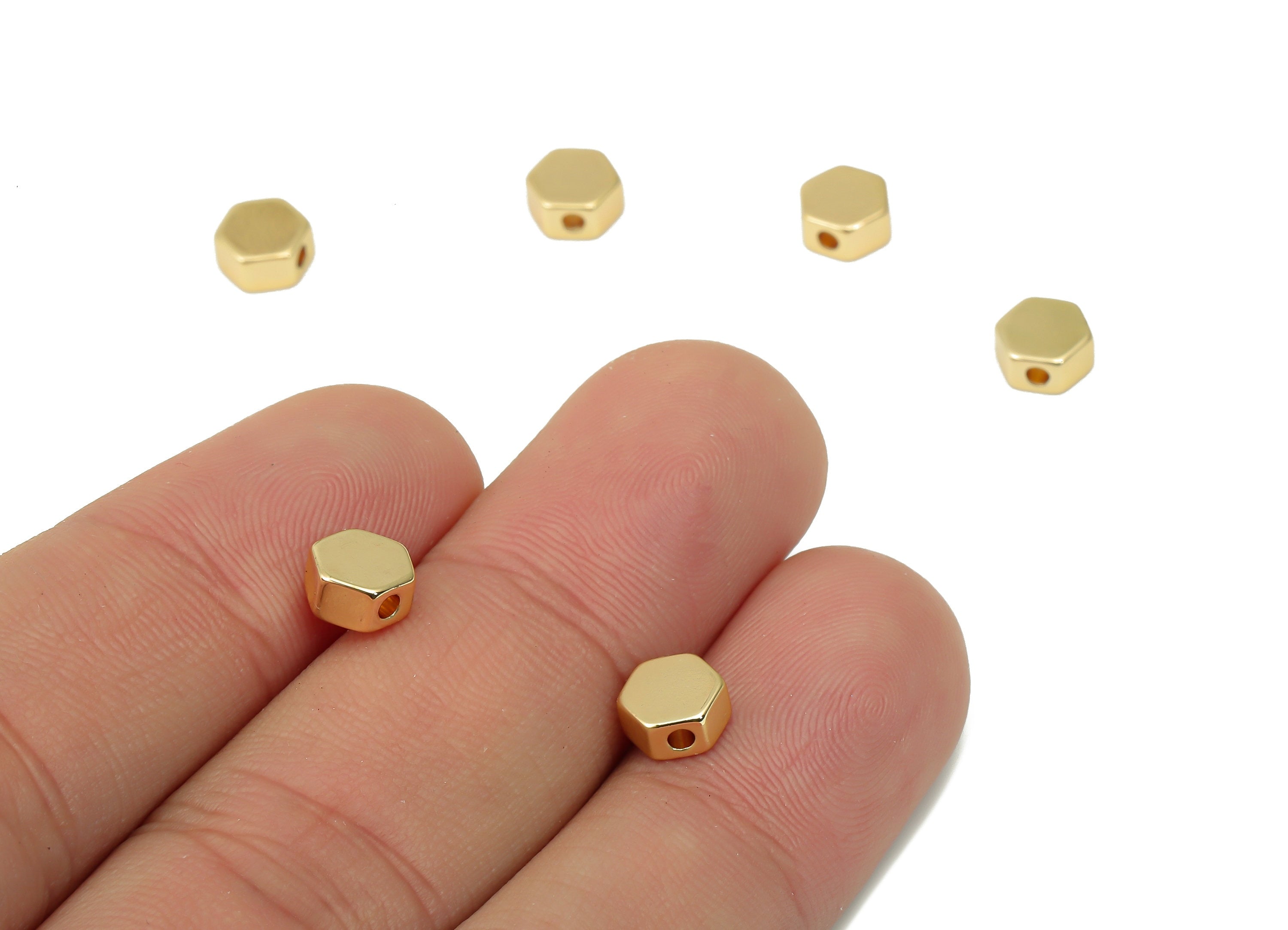 Gold Hexagon Beads – Brass Hexagon Spacer Beads – Bracelet Beads - 18K Real Gold Plated Brass - Jewelry Making - 5.96x5.96x3.17mm - RGP4452 - DOMEDBAZAAR