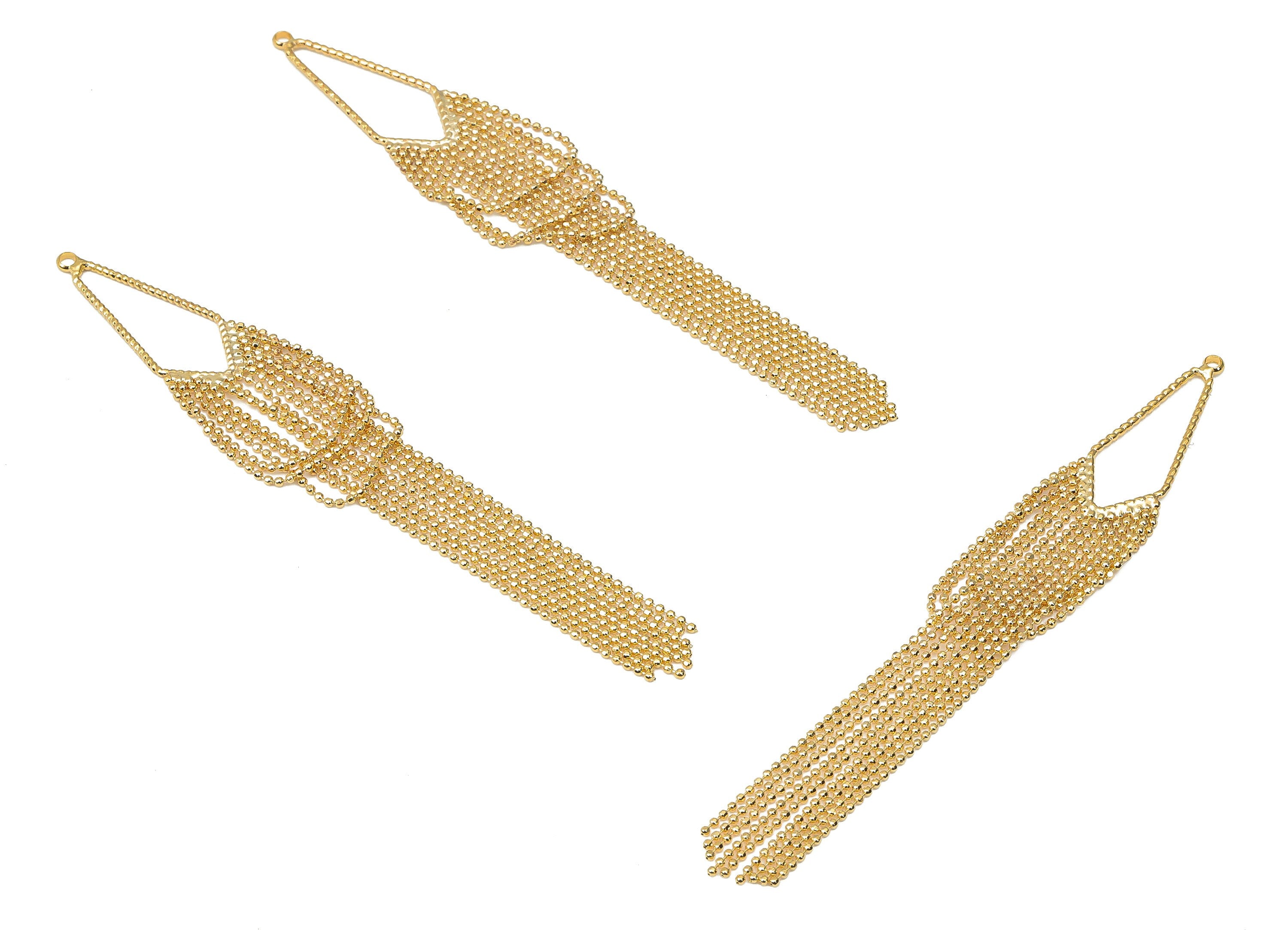 Brass Diamond Ball Chain Tassel Earring Charms - Gold Chain Earrings – 18K Real Gold Plated Brass - Jewelry Making - 86.2x11.8x1.1mm-RGP4491 - DOMEDBAZAAR