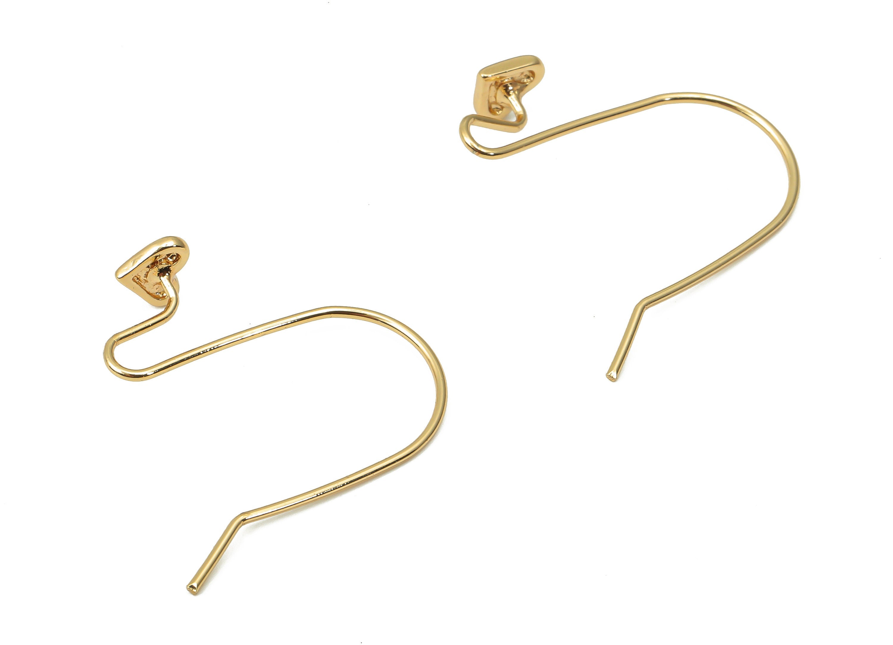 Brass Heart Hooks - Gold Earring Wires - Brass Ear Hooks Findings - 18K Real Gold Plated Brass - Jewelry Making - 24.94x21.7x1.6mm - RGP4470 - DOMEDBAZAAR