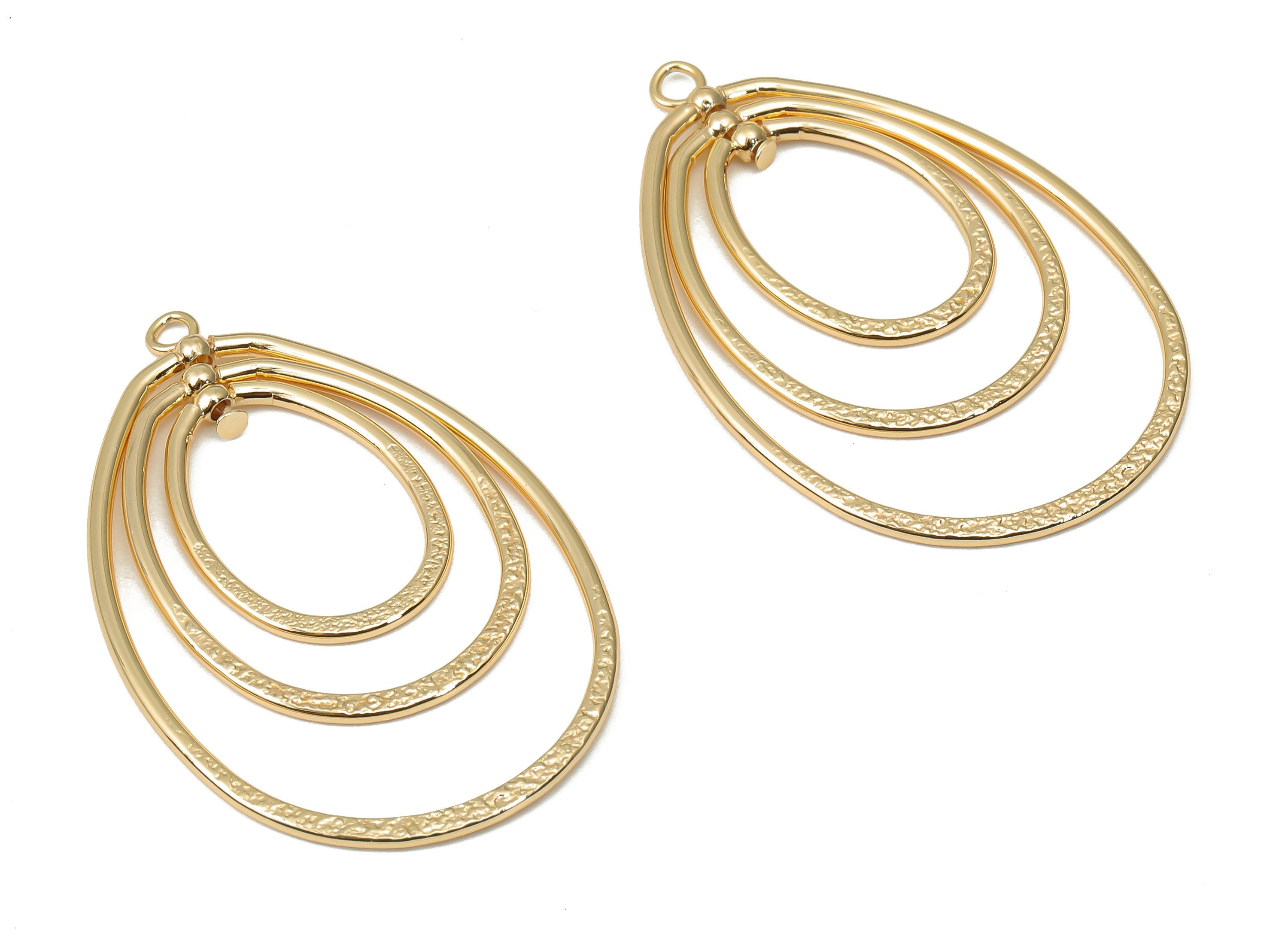 Brass Hammered Oval Spiral Oval Earring Charms - Gold Oval Pendant - 18K Real Gold Plated Brass - Jewelry Making - 43.3x29.5x1.5mm - RGP4441 - DOMEDBAZAAR