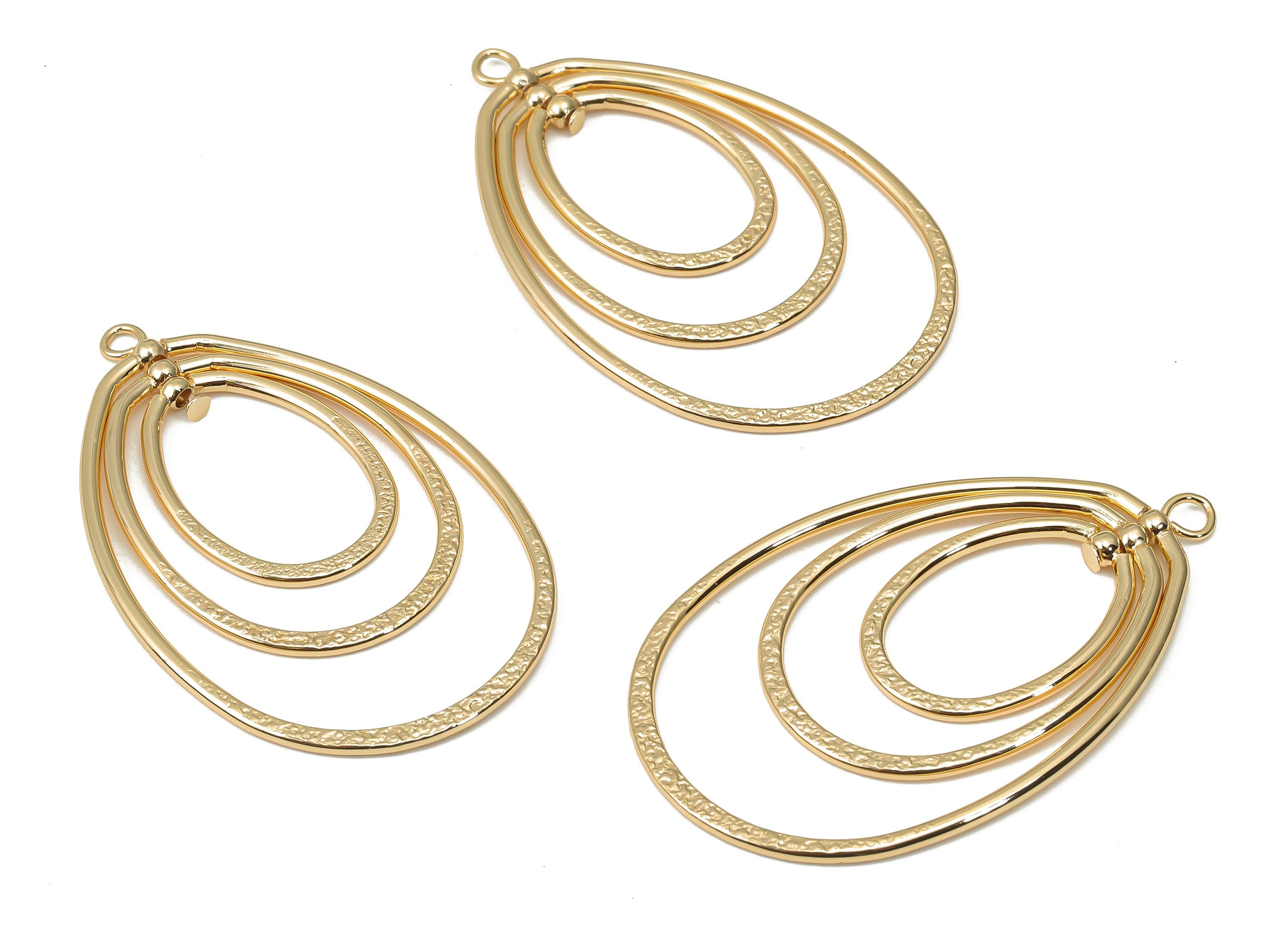 Brass Hammered Oval Spiral Oval Earring Charms - Gold Oval Pendant - 18K Real Gold Plated Brass - Jewelry Making - 43.3x29.5x1.5mm - RGP4441 - DOMEDBAZAAR