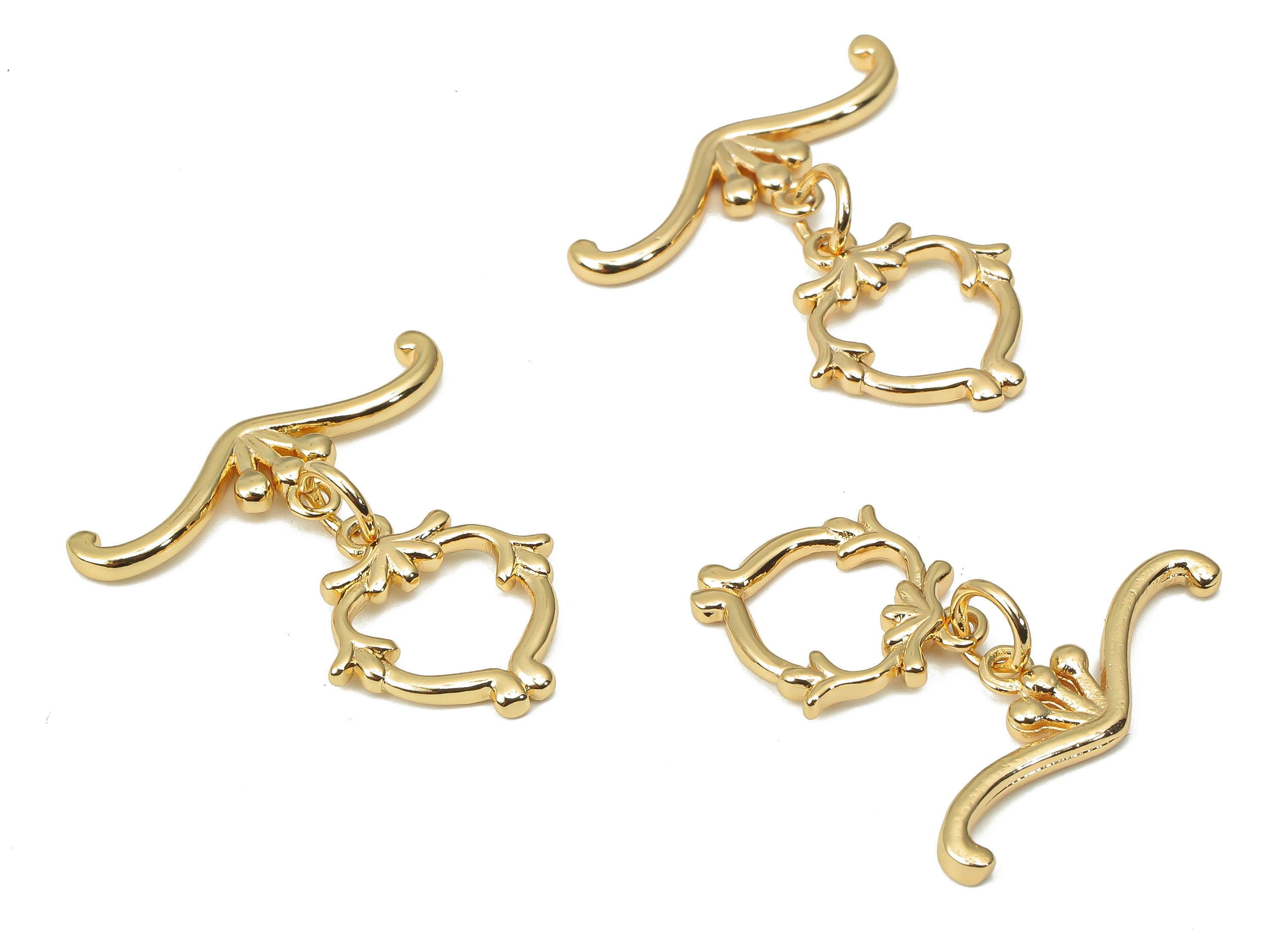Brass Leaf Toggle Clasps – Gold Branch Toggle Clasp - 18K Real Gold Plated Brass – Jewelry Making Supplies - 23.92x22.46x1.66mm - RGP4510 - DOMEDBAZAAR
