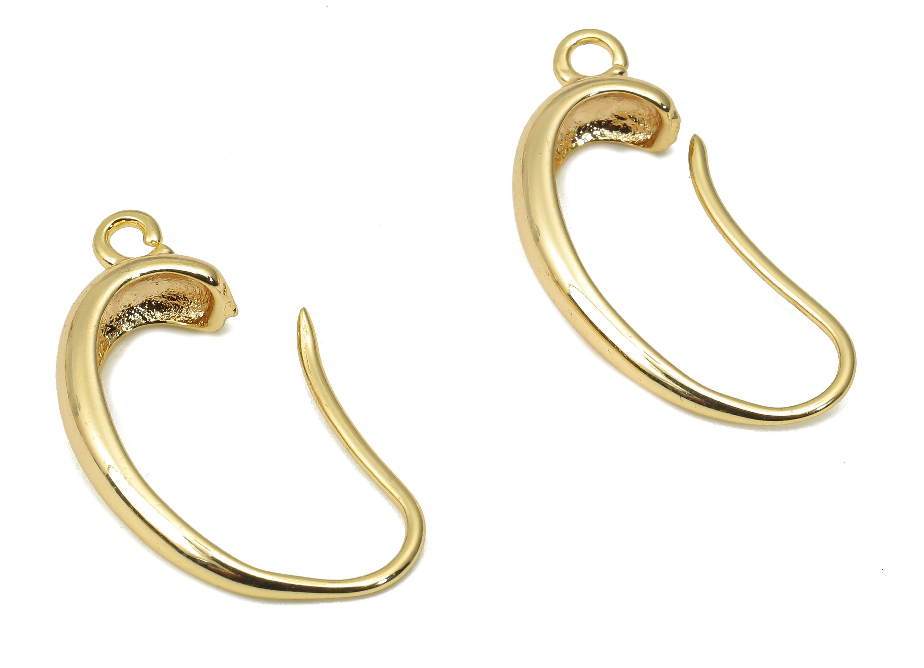 Brass Earring Hooks - Gold Earring Wires - Brass Ear Hooks Findings - 18K Real Gold Plated Brass - Jewelry Making - 25.47x11x4.5mm - RGP4435 - DOMEDBAZAAR